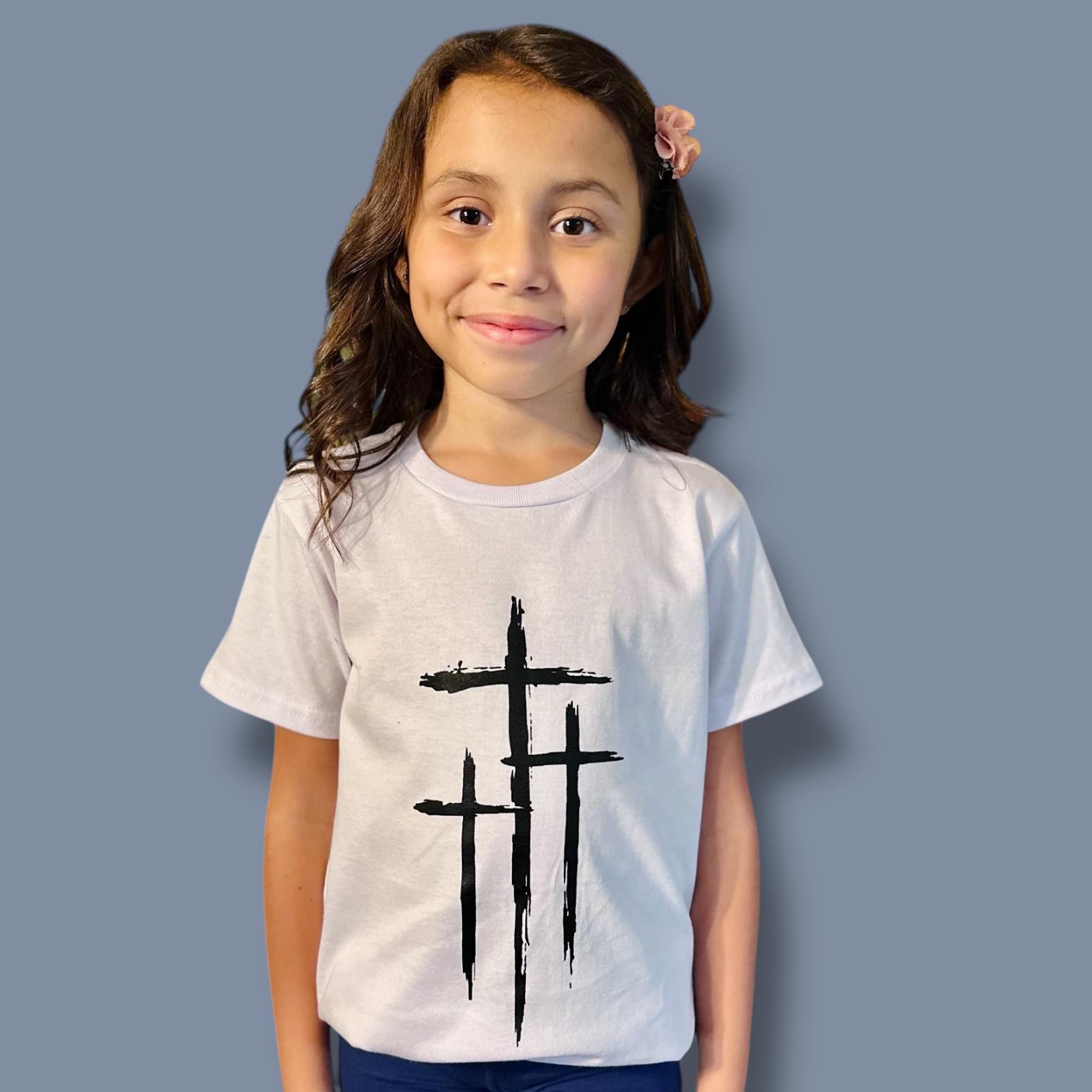 LITTLE DISCIPLES COLLECTION: THREE CROSSES,  KIDS T-SHIRT, WHITE