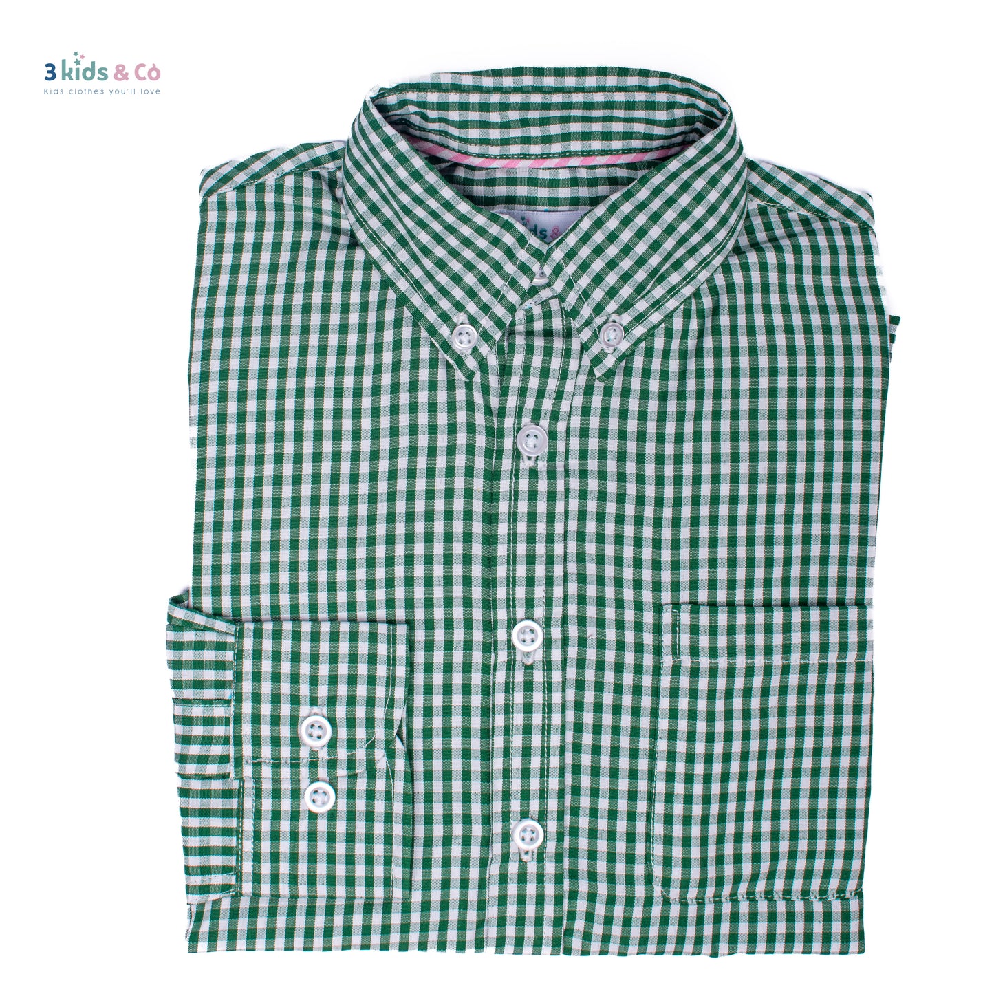 Boys' Long Sleeve Button Down All-Season Gingham Green Plaid