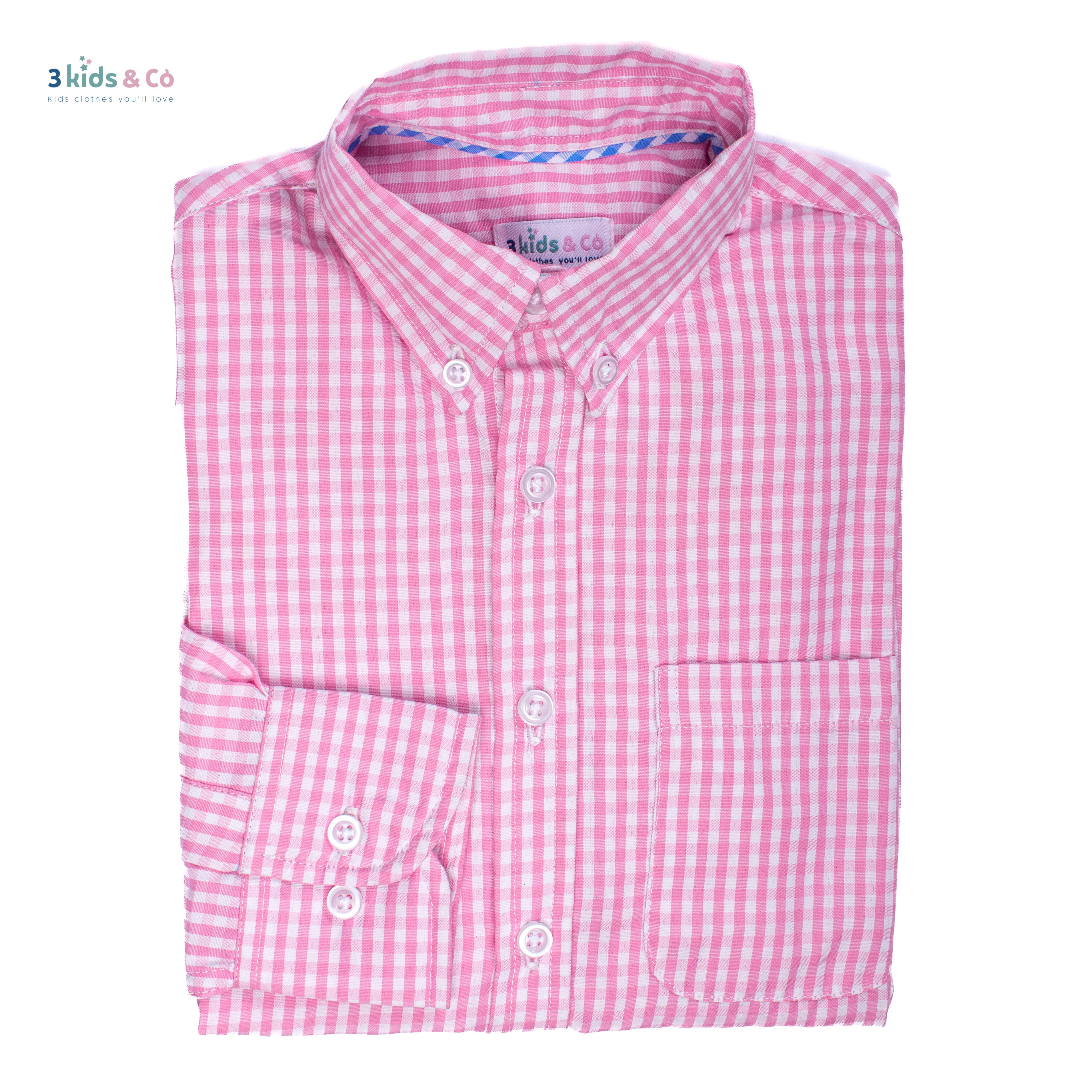 Boys' Long Sleeve Button Down All-Season Gingham Pink Plaid