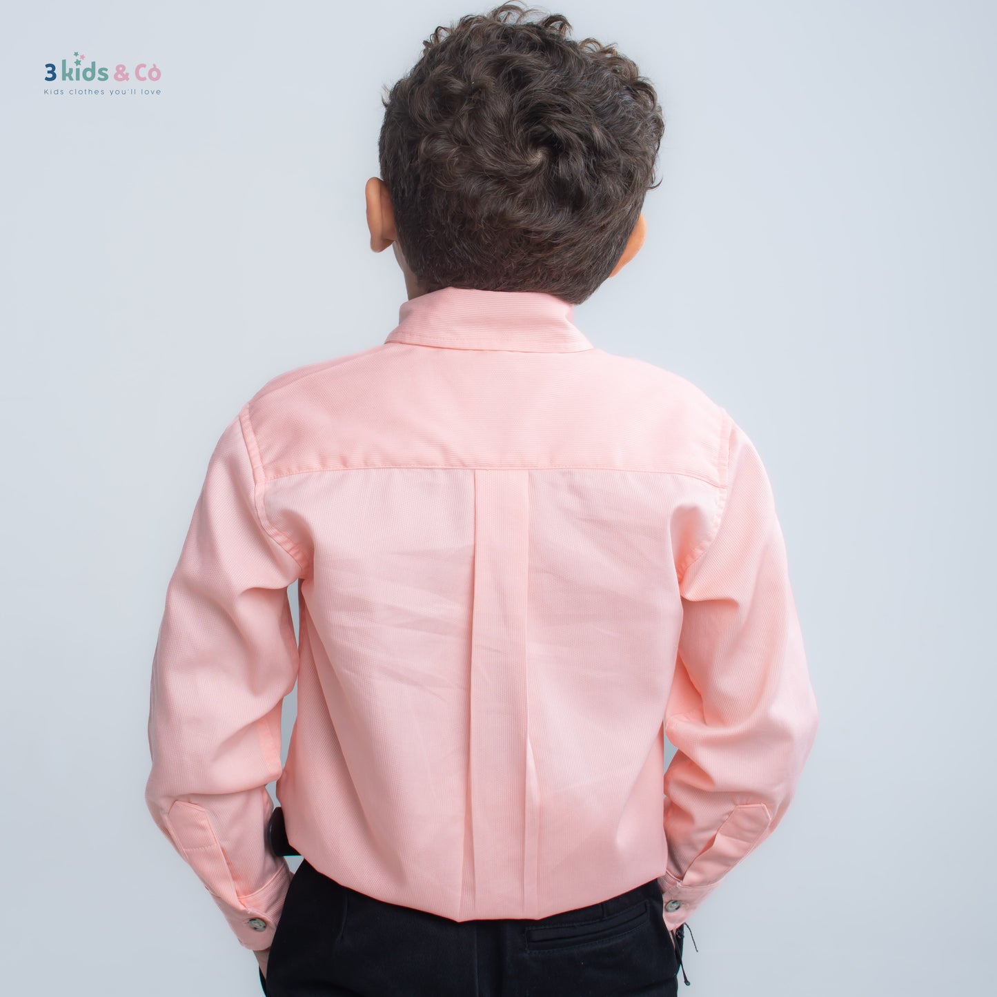 Boys' Button Down Long Sleeve Pique Salmon Textured Solids