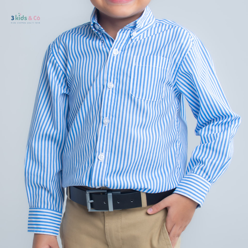 Boys' Button Down Long Sleeve Blue Striped Shirt