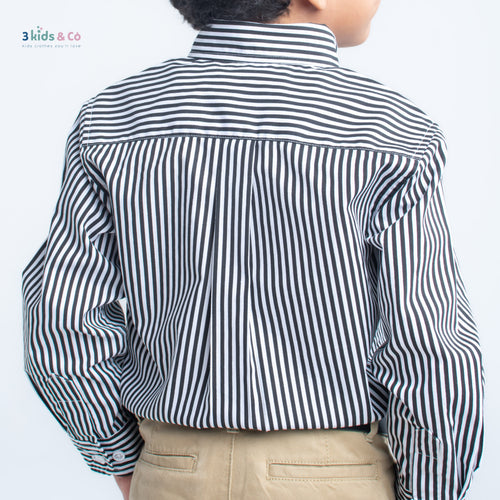 Boys' Button Down Long Sleeve Black Striped Shirt