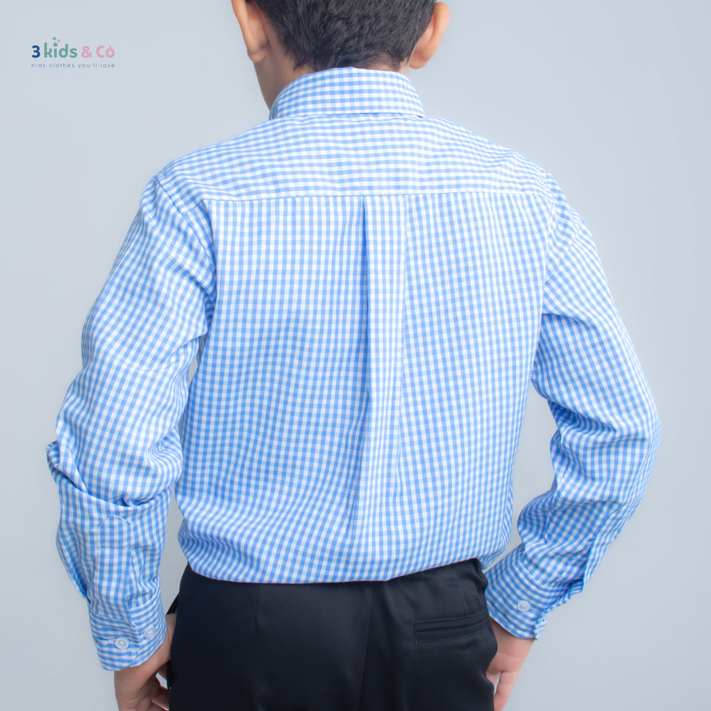Boys' Long Sleeve Button Down All-Season Gingham Blue Plaid