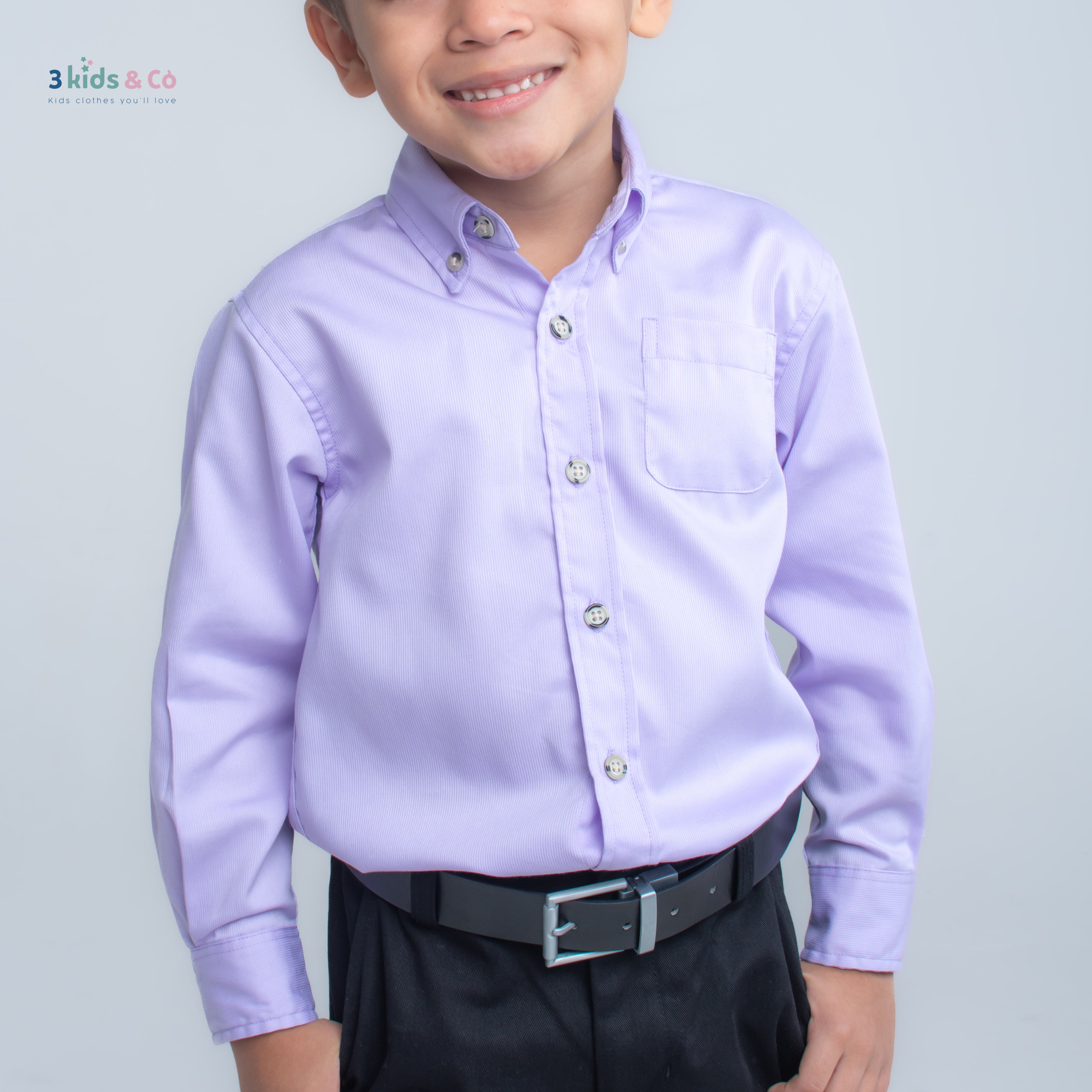 Boys' Button Down Long Sleeve Pique Periwinkle Textured Solids
