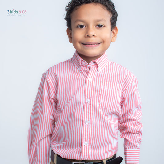 Boys' Button Down Long Sleeve Pink Striped Shirt