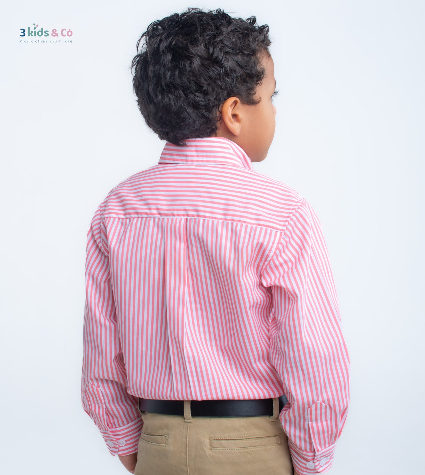 Boys' Button Down Long Sleeve Pink Striped Shirt