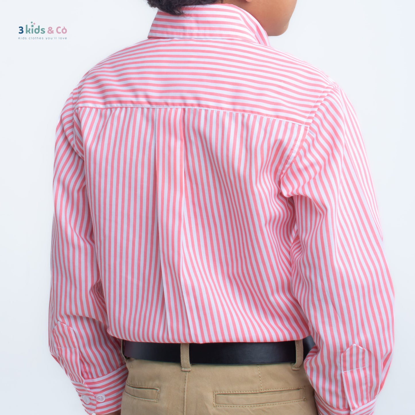 Boys' Button Down Long Sleeve Pink Striped Shirt