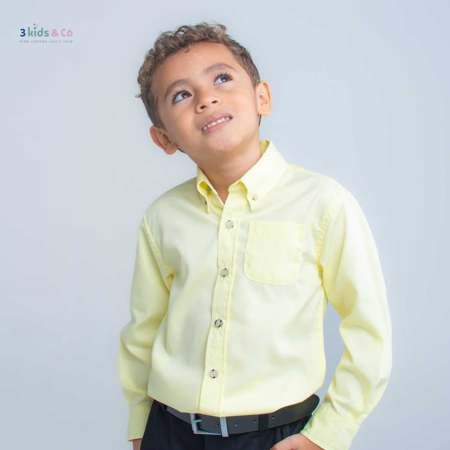 Boys' Button Down Long Sleeve Pique Canary Textured Solids