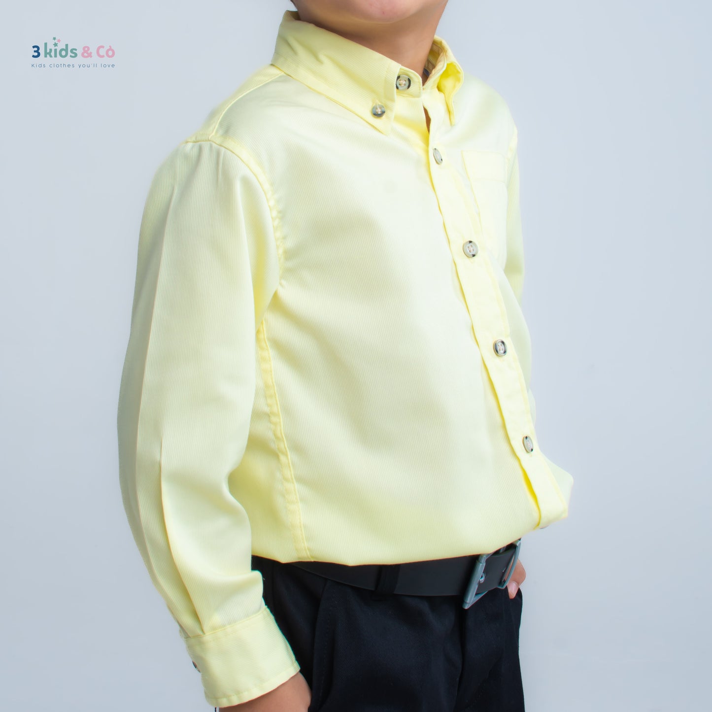 Boys' Button Down Long Sleeve Pique Canary Textured Solids