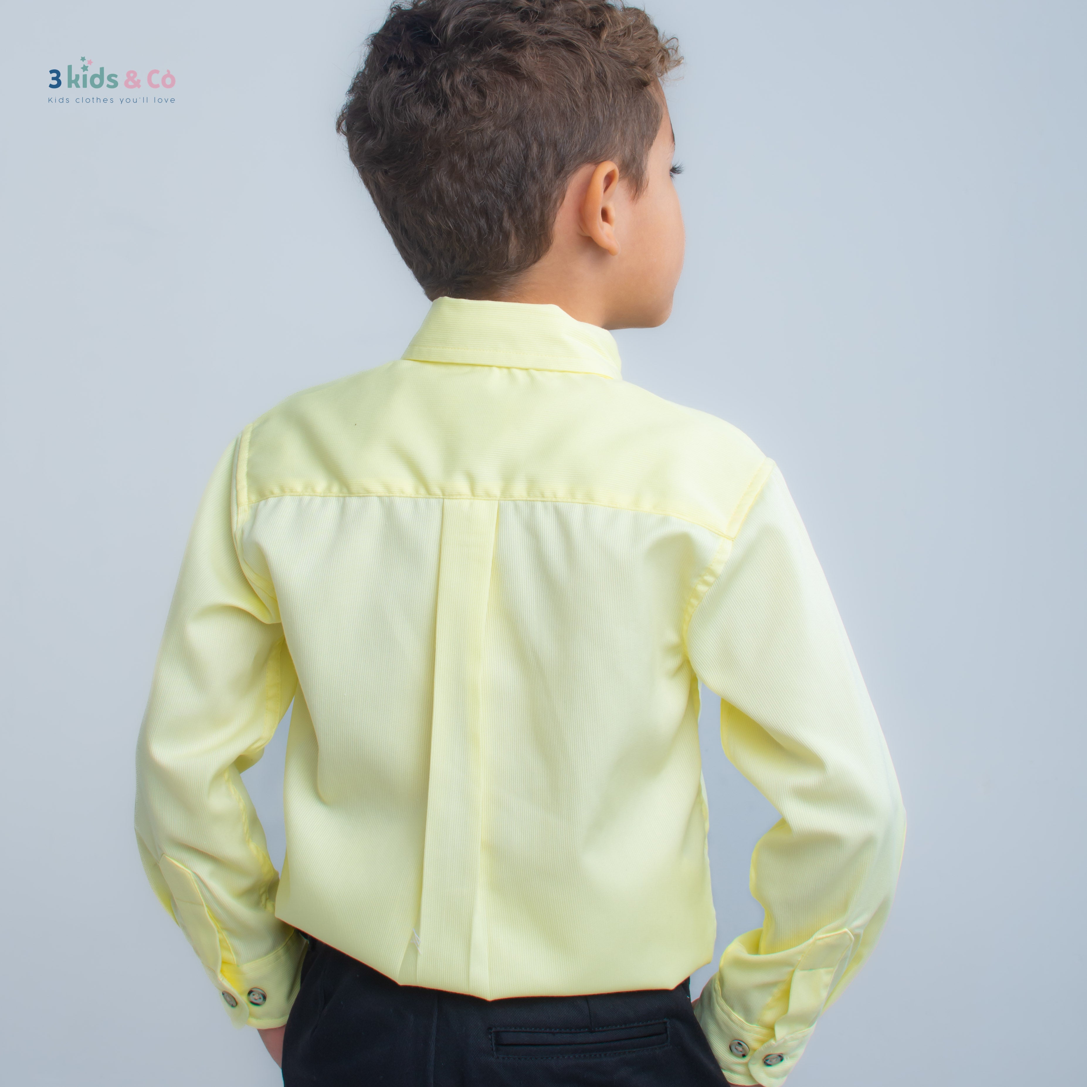 Boys' Button Down Long Sleeve Pique Canary Textured Solids