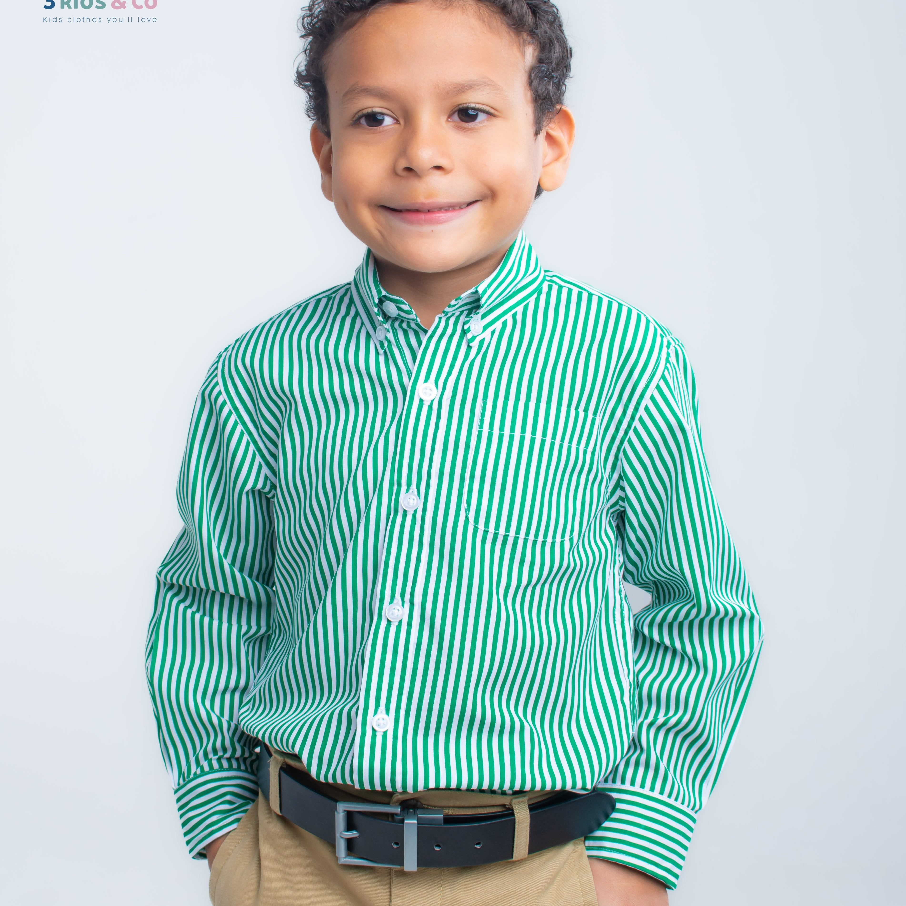 Boys' Button Down Long Sleeve Green Striped Shirt – 3kids & Co