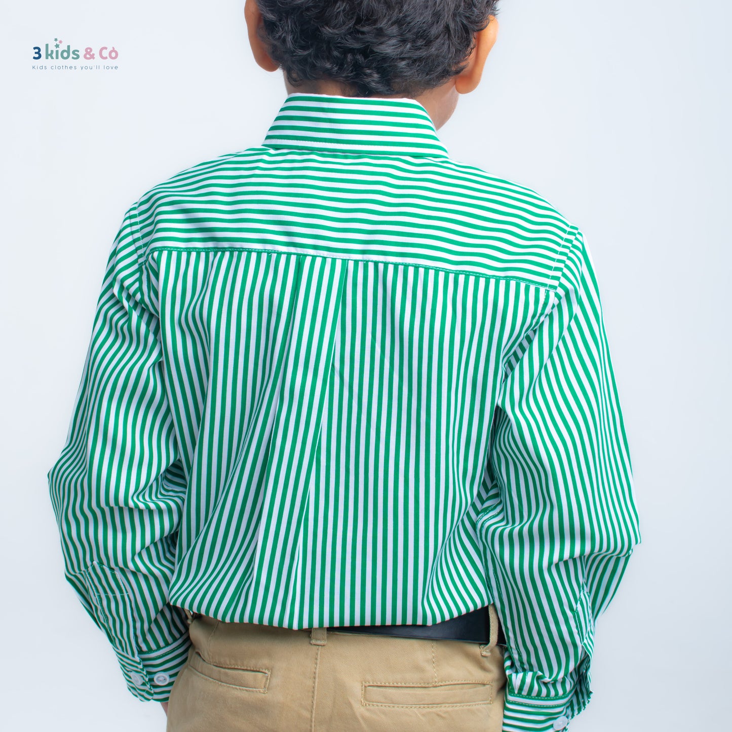 Boys' Button Down Long Sleeve Green Striped Shirt