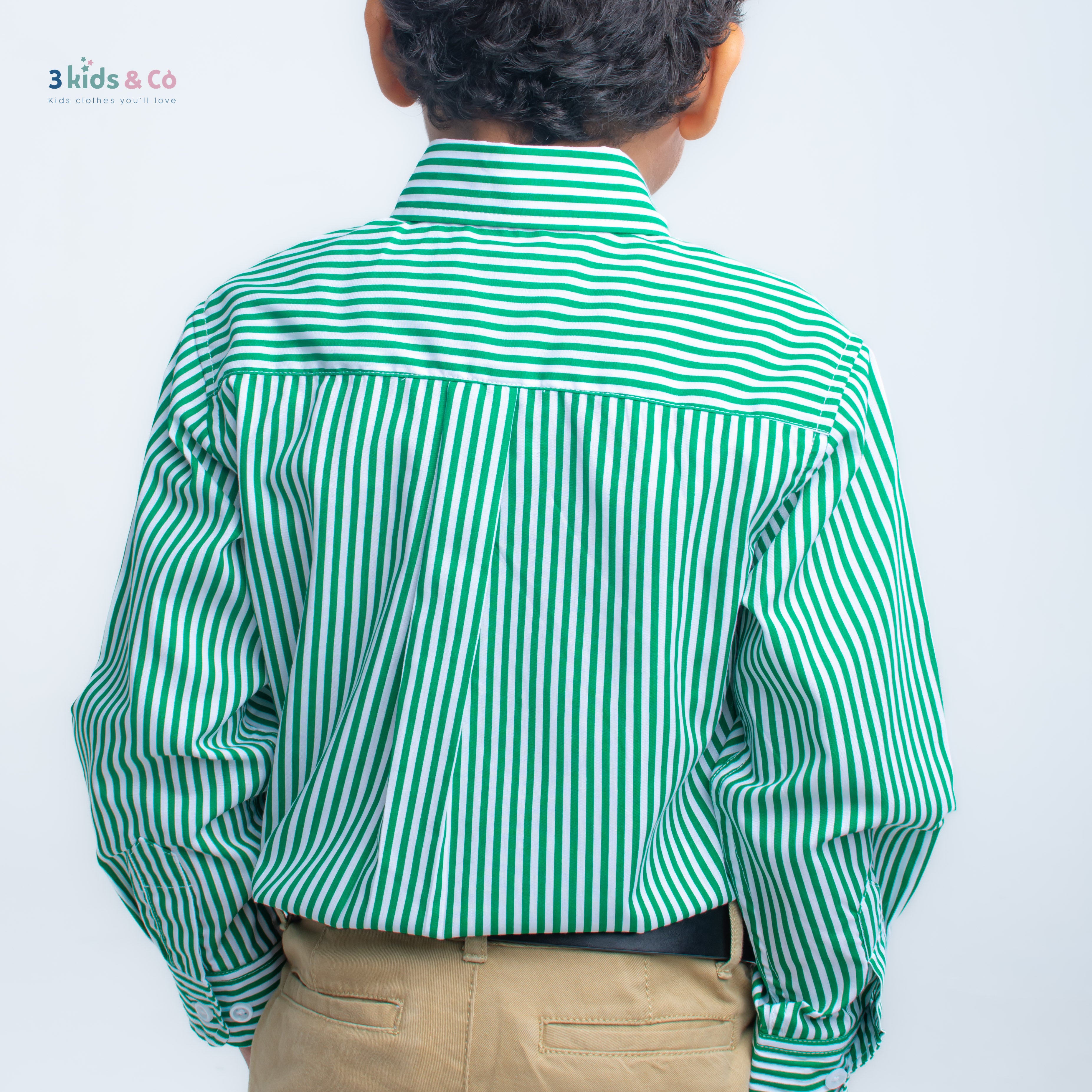 Boys' Button Down Long Sleeve Green Striped Shirt  3kids & Co.