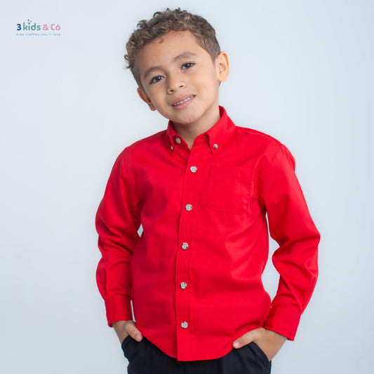 Boys' Button Down Long Sleeve Pique Cherry Textured Solids