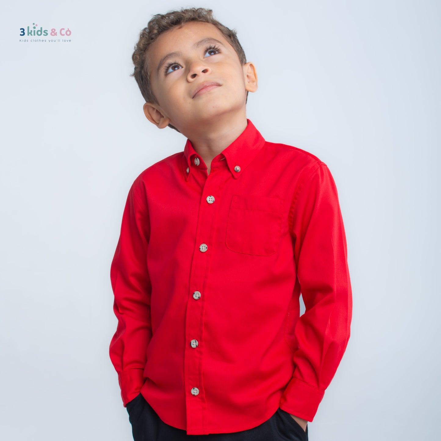 Boys' Button Down Long Sleeve Pique Cherry Textured Solids