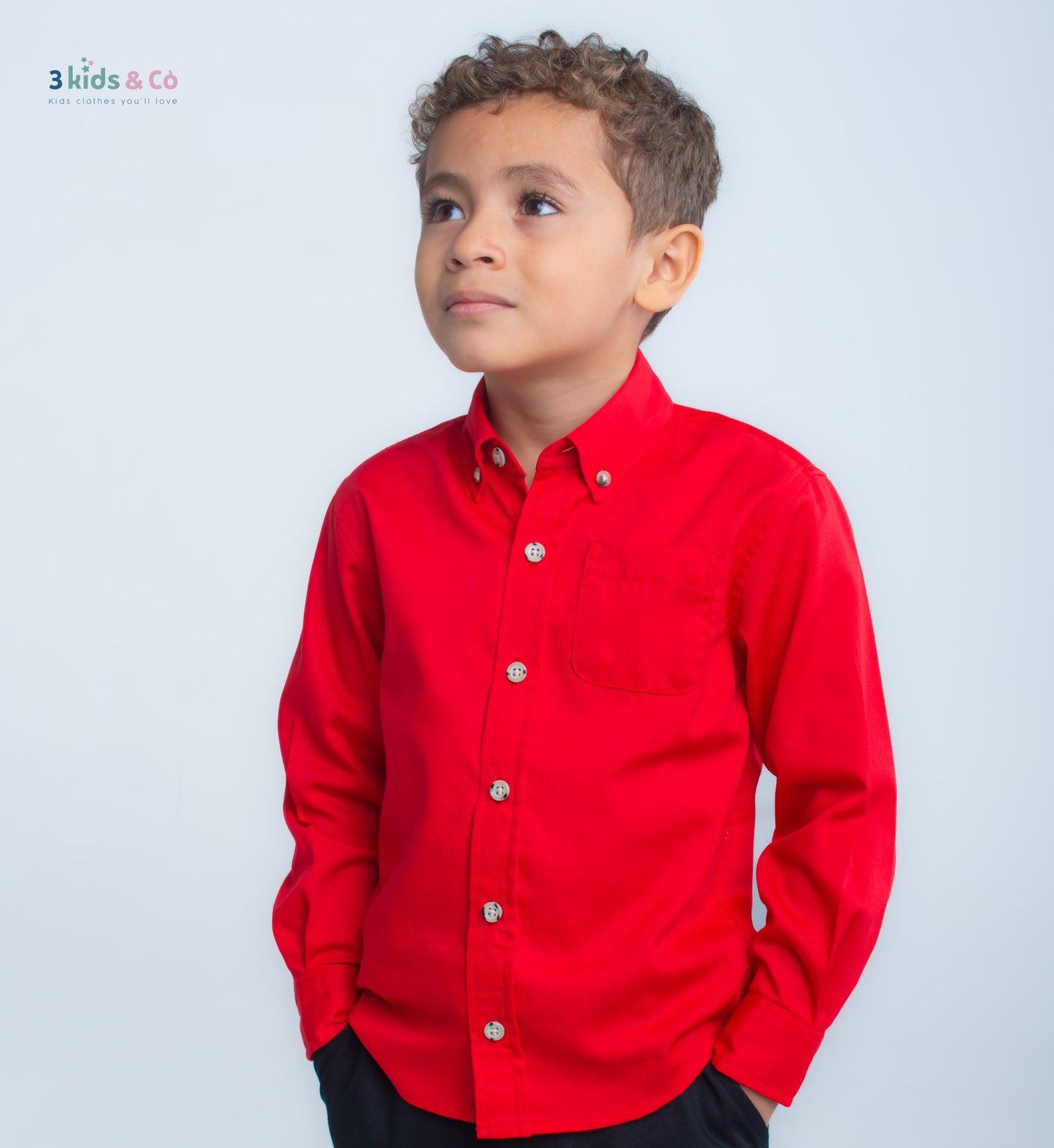 Boys' Button Down Long Sleeve Pique Cherry Textured Solids