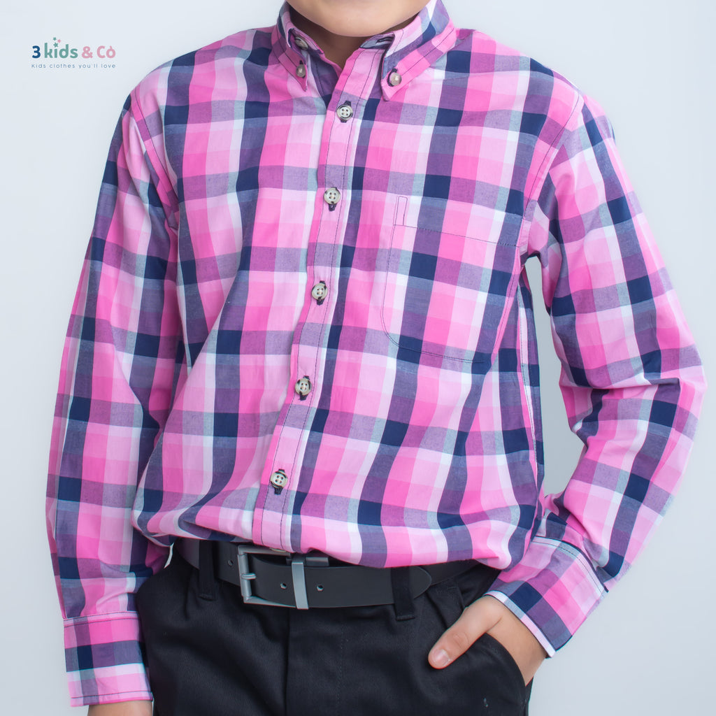 Boys' Long Sleeve Button Down Pink  Madras Plaid