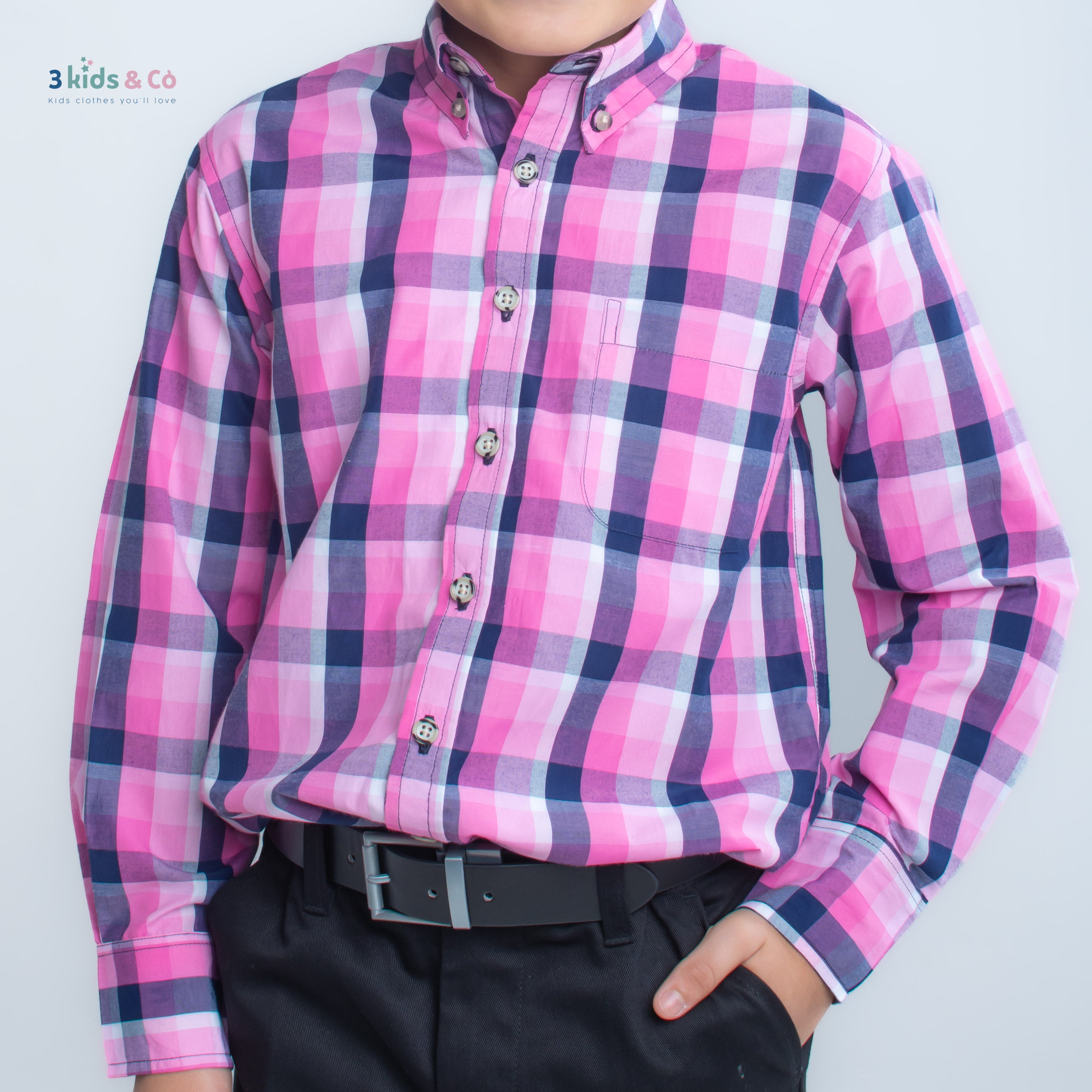 Boys' Long Sleeve Button Down Pink  Madras Plaid