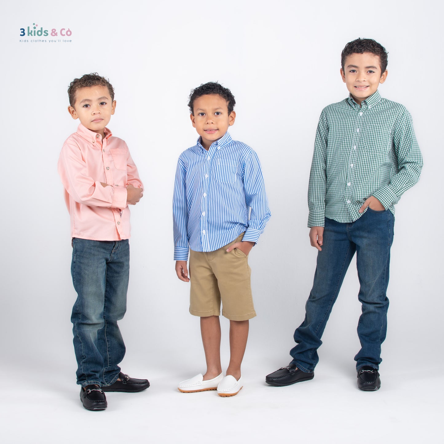 Boys' Button Down Long Sleeve Pique Salmon Textured Solids