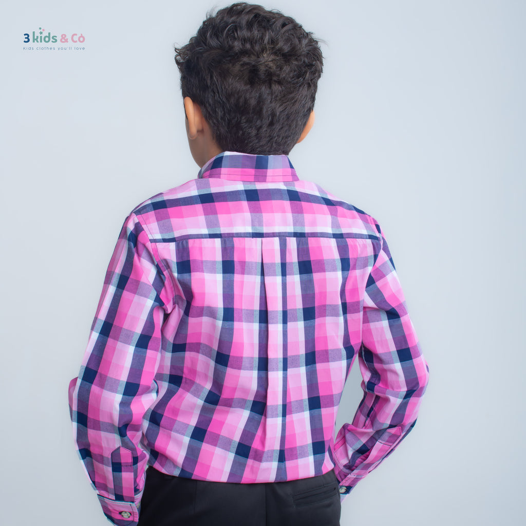 Boys' Long Sleeve Button Down Pink  Madras Plaid