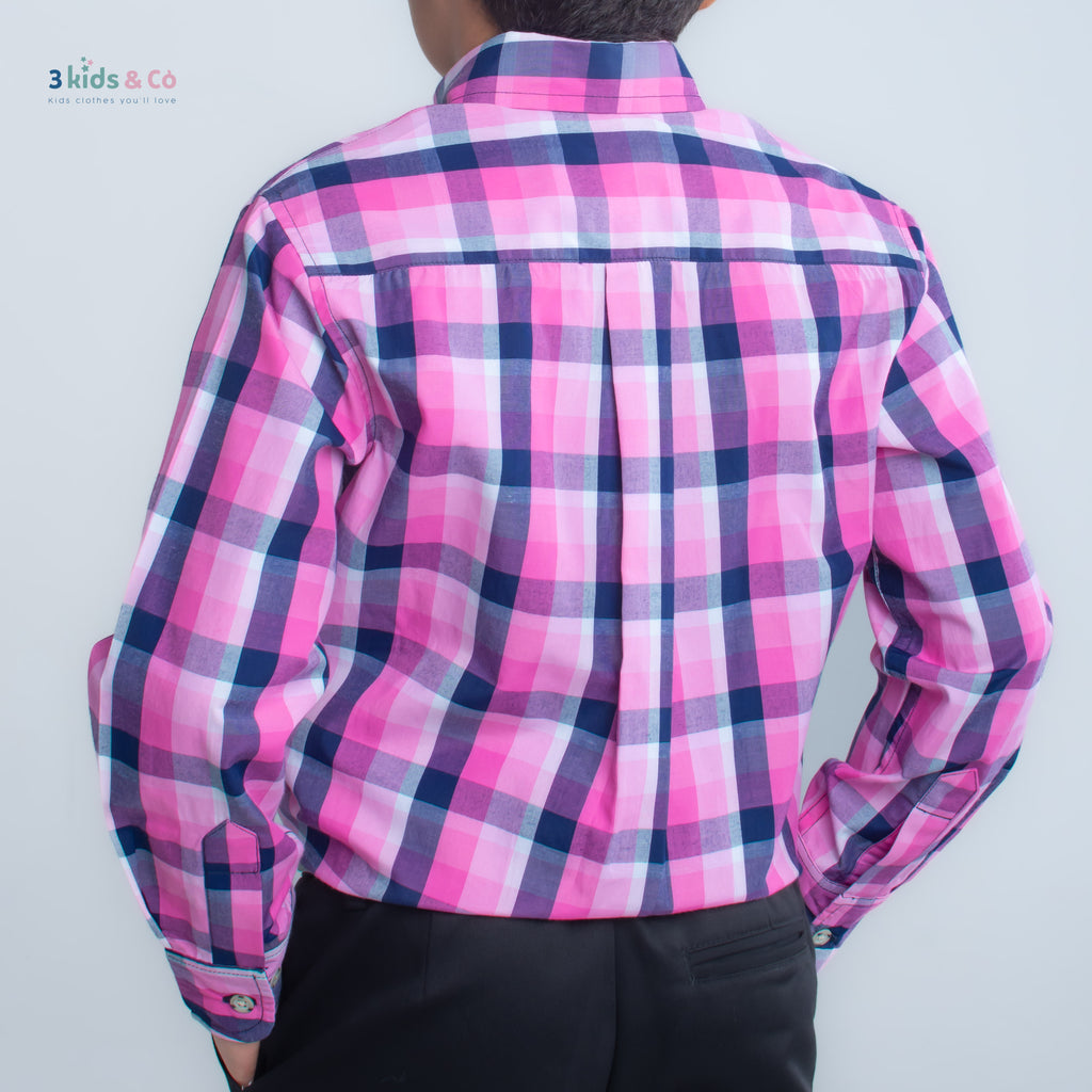 Boys' Long Sleeve Button Down Pink  Madras Plaid
