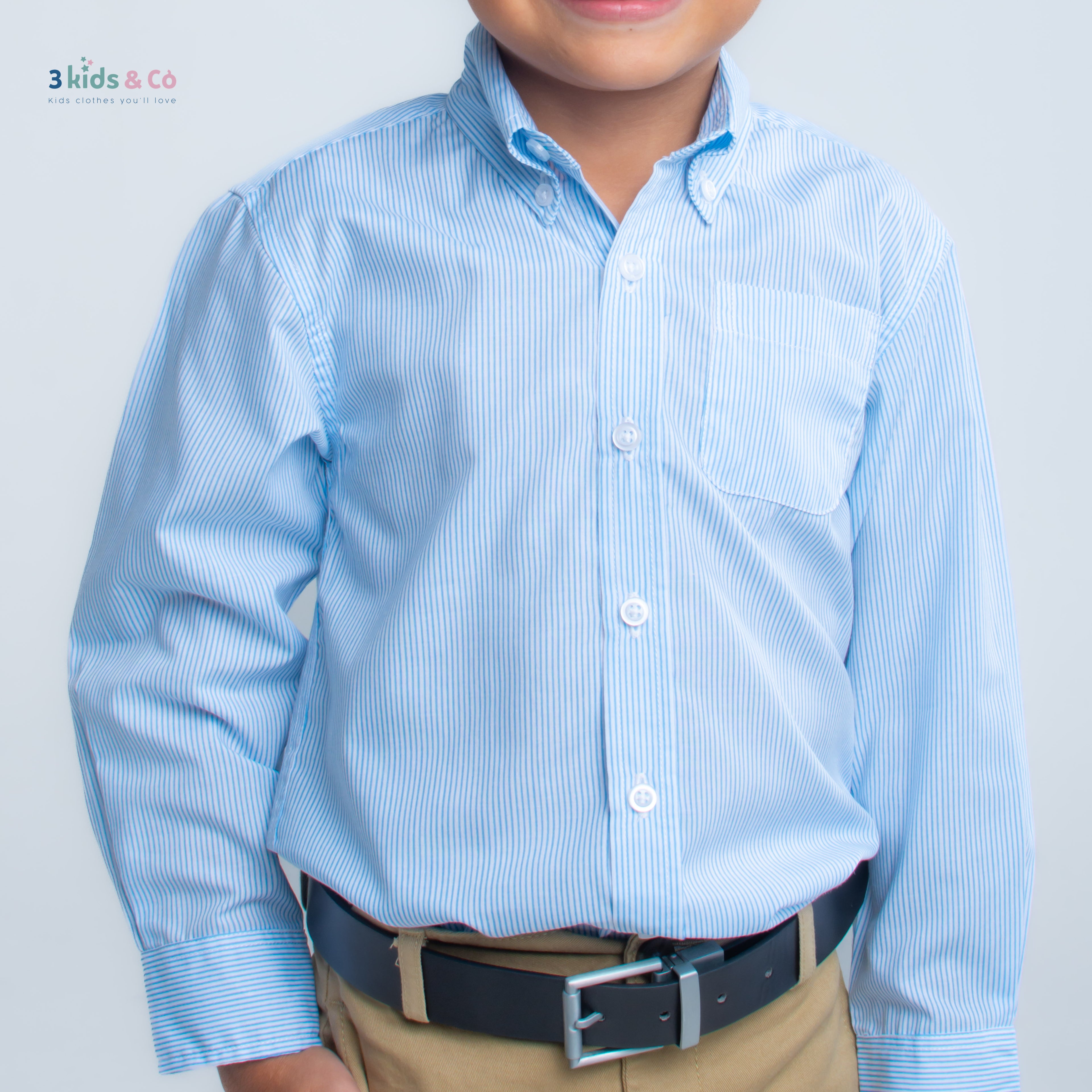 Boys' Long Sleeve Button Down Blue Pinstriped Shirt