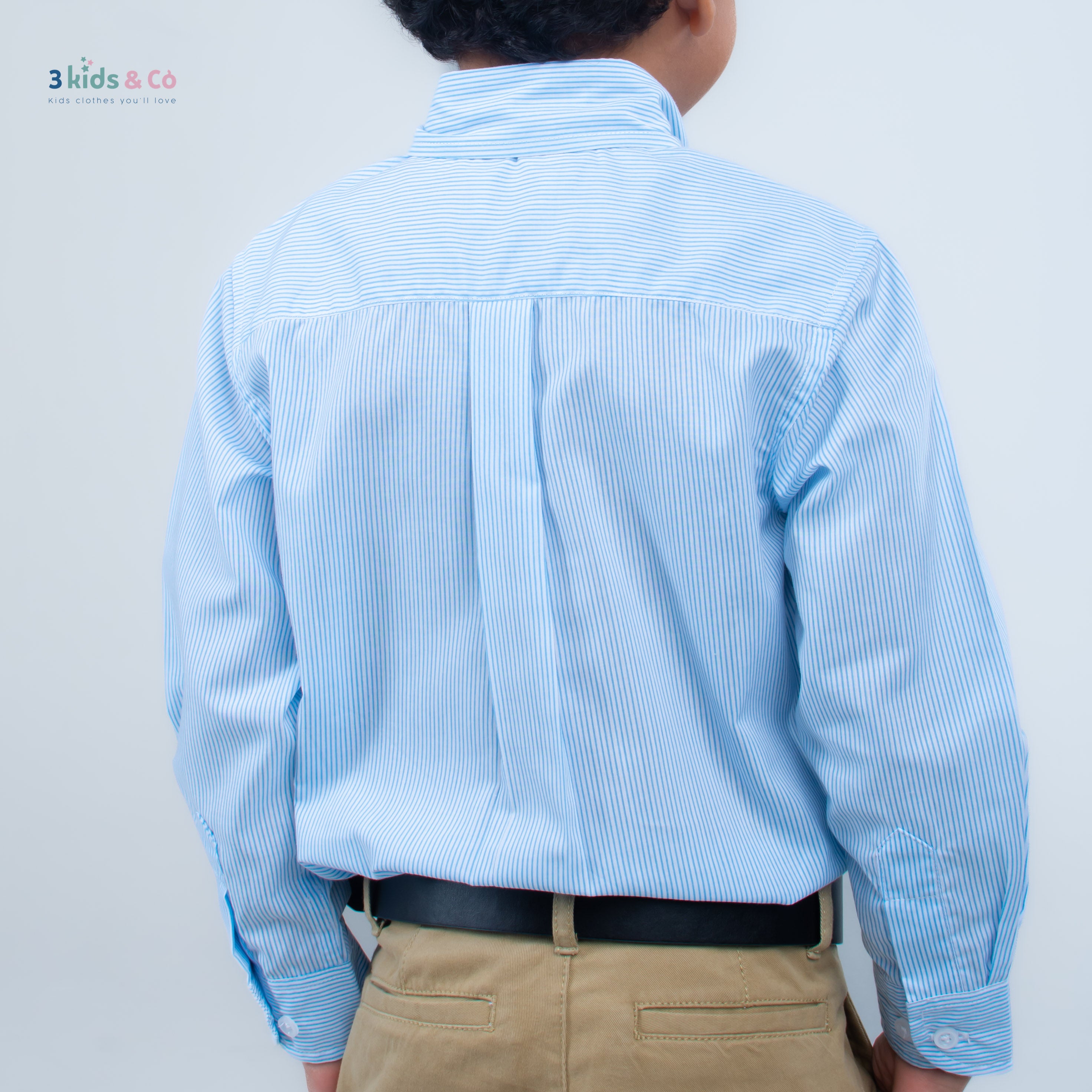 Boys' Long Sleeve Button Down Blue Pinstriped Shirt