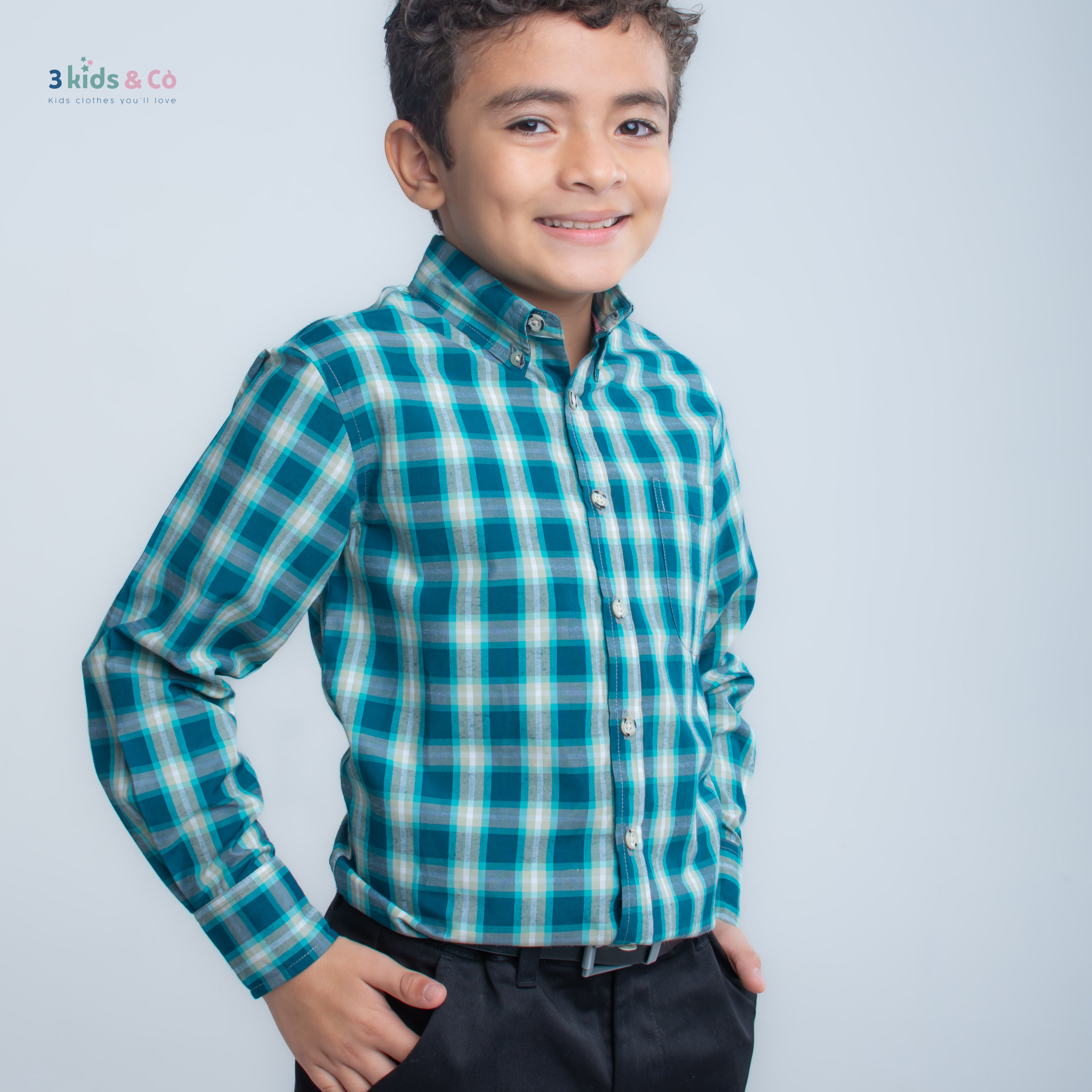 Boys' Long Sleeve Button Down Green Madras Plaid