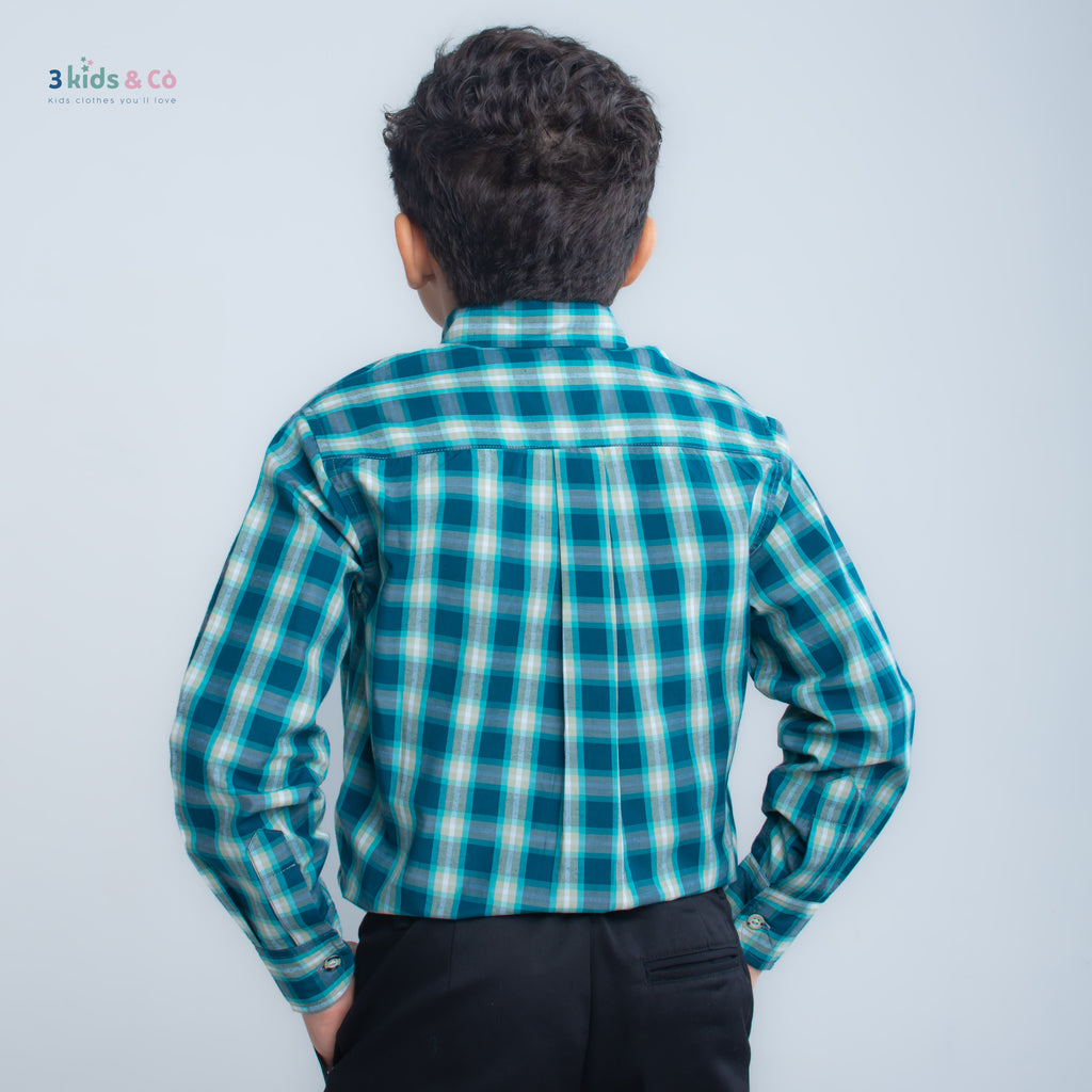 Boys' Long Sleeve Button Down Green Madras Plaid