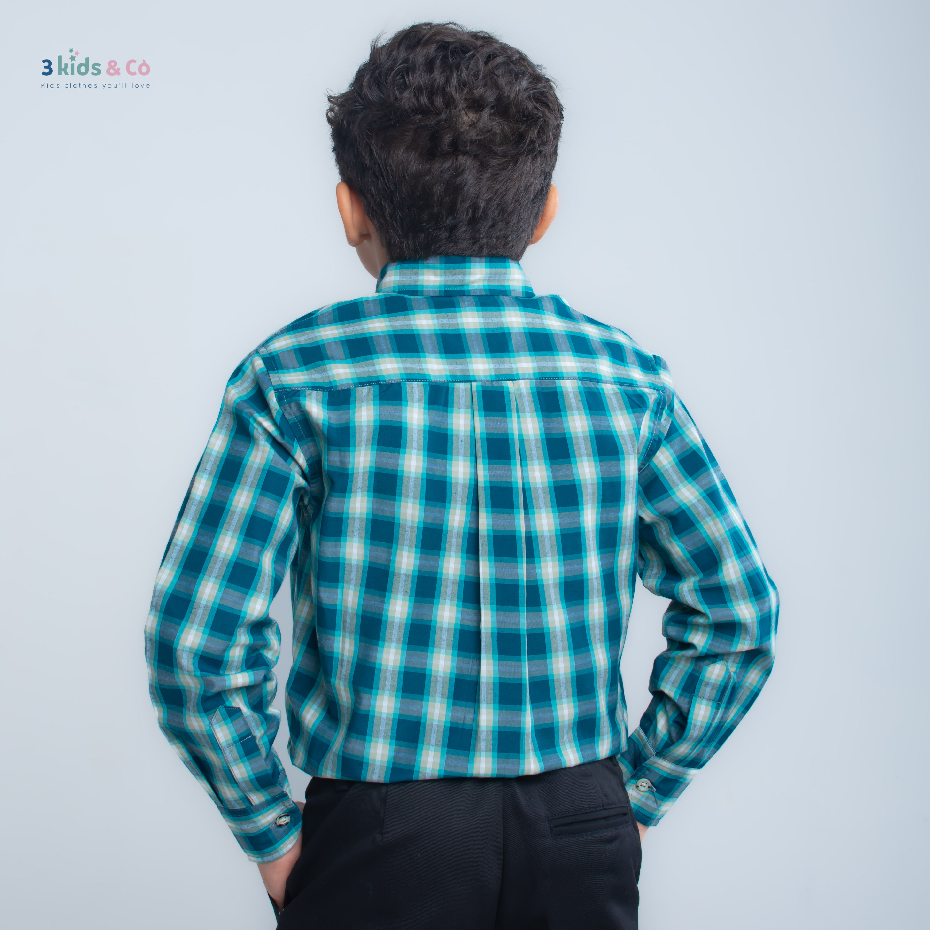 Boys' Long Sleeve Button Down Green Madras Plaid