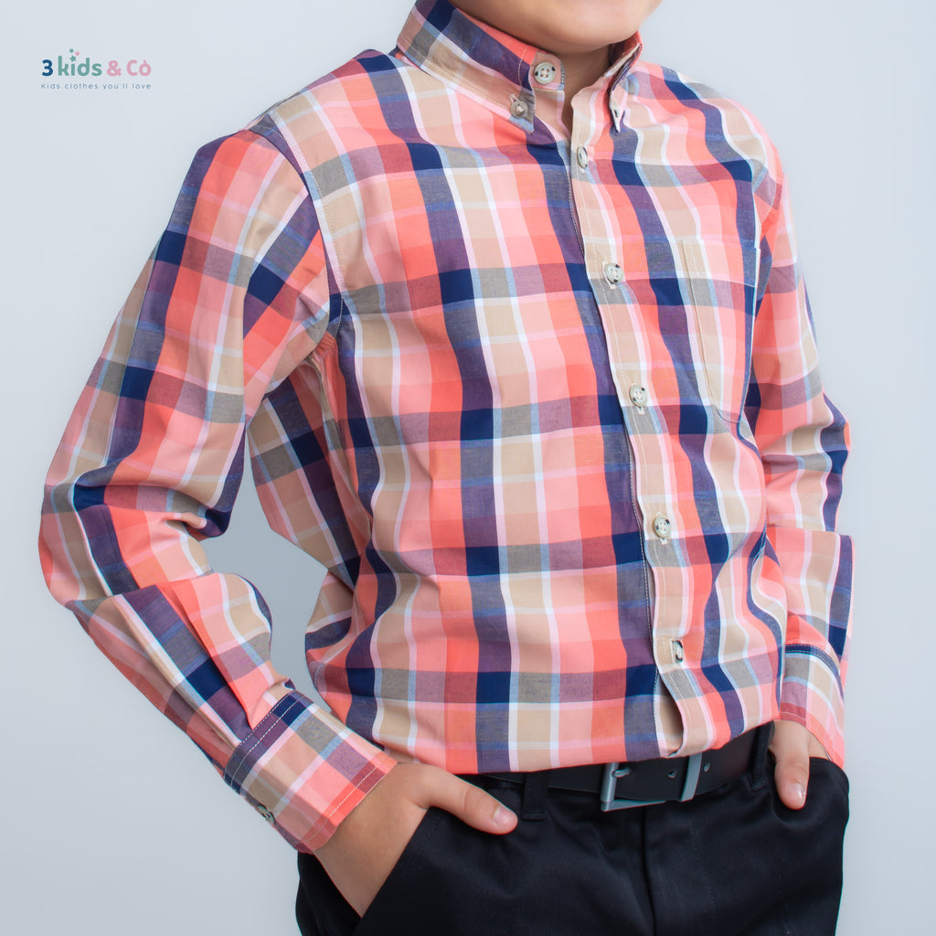 Boys' Long Sleeve Button Down Warm Tones Madras Plaid
