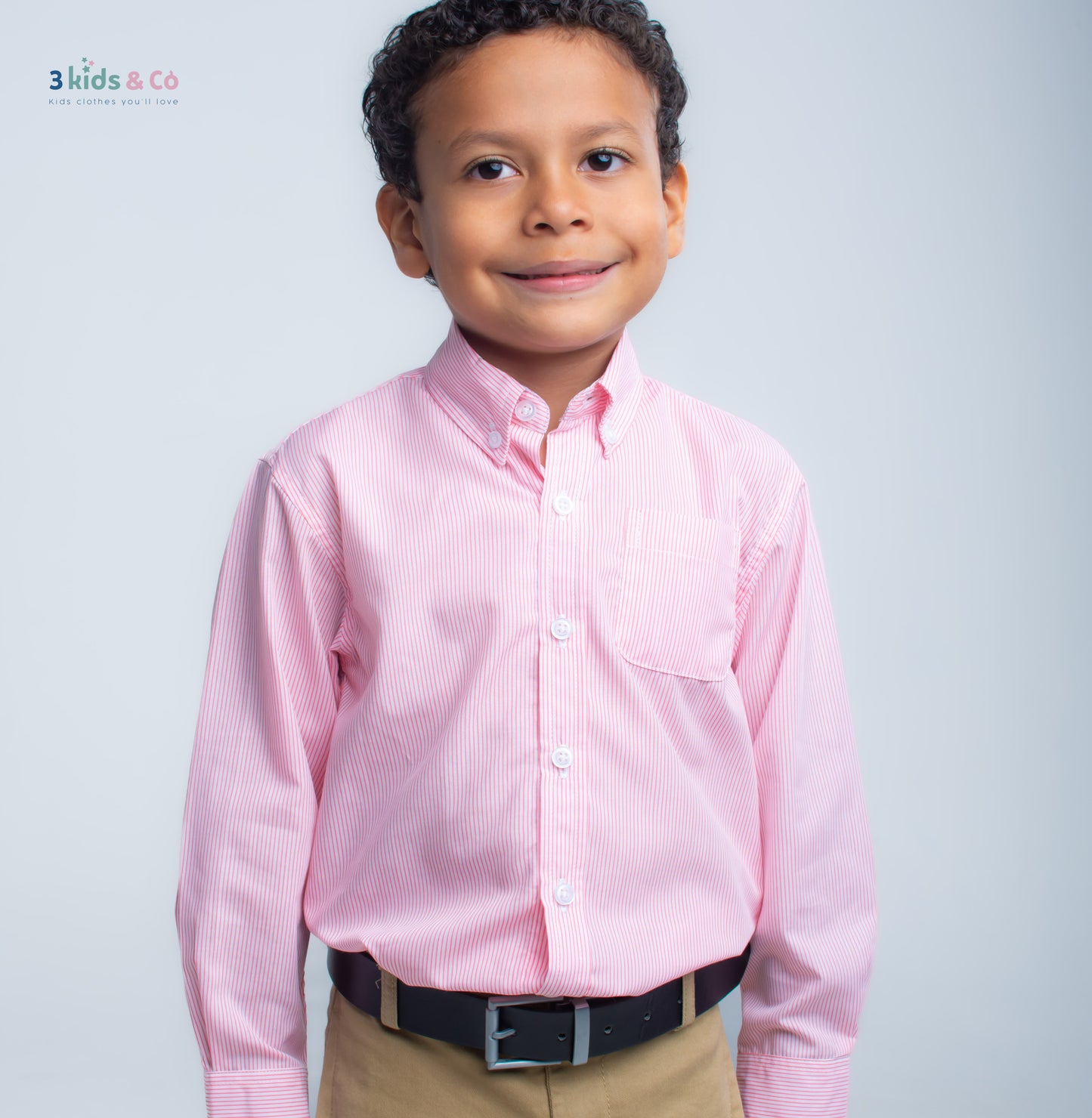 Boys' Long Sleeve Button Down Pink Pinstriped Shirt