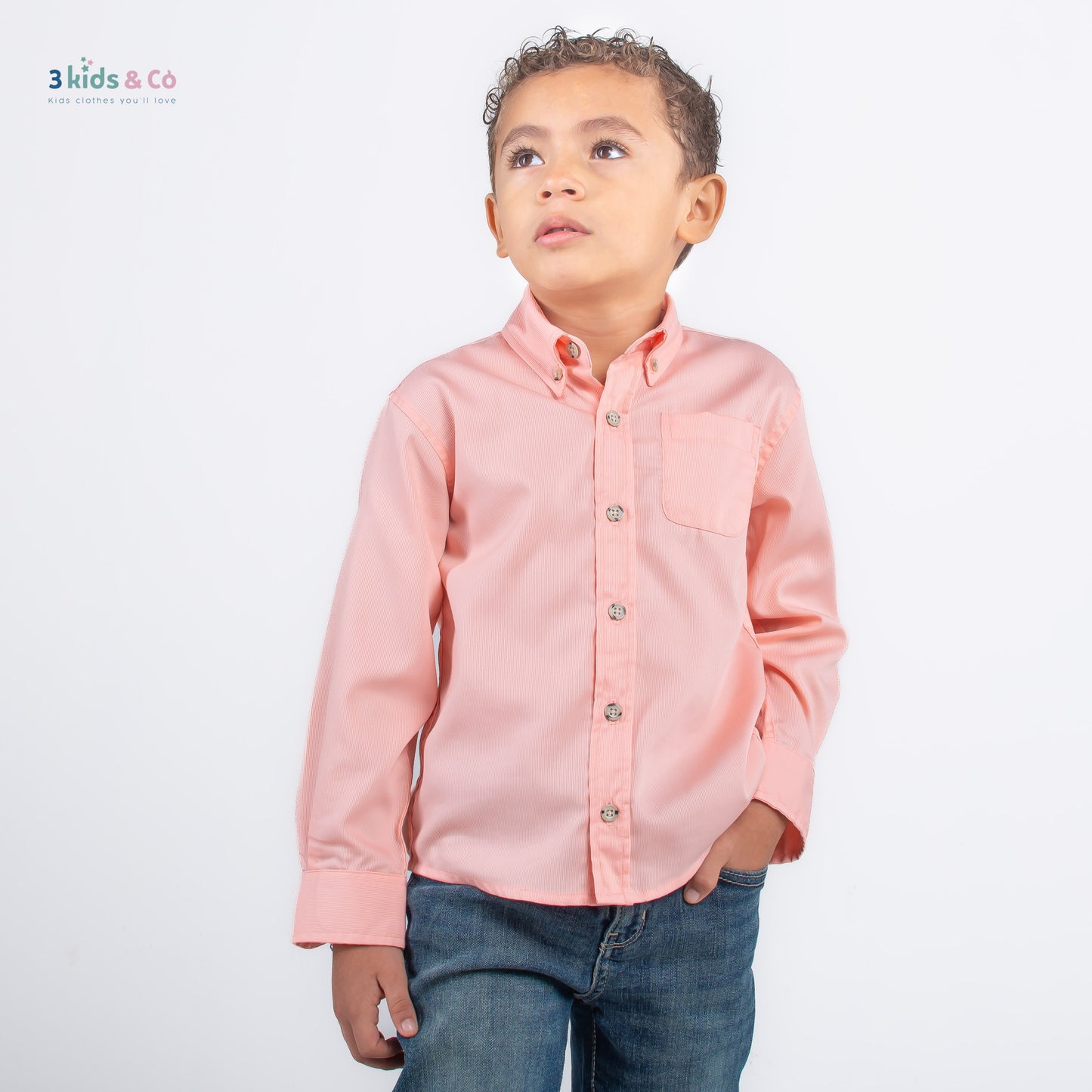 Boys' Button Down Long Sleeve Pique Salmon Textured Solids