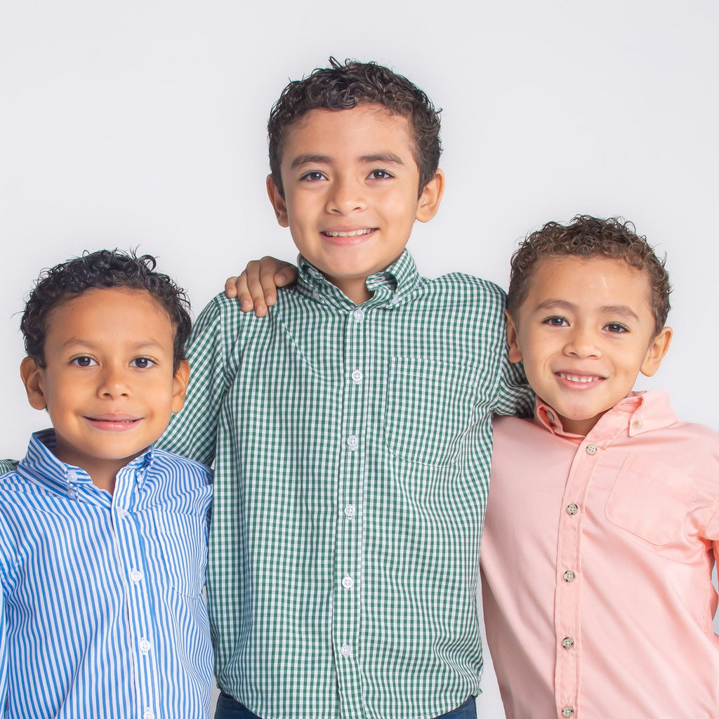 Boys' Long Sleeve Button Down Green Madras Plaid
