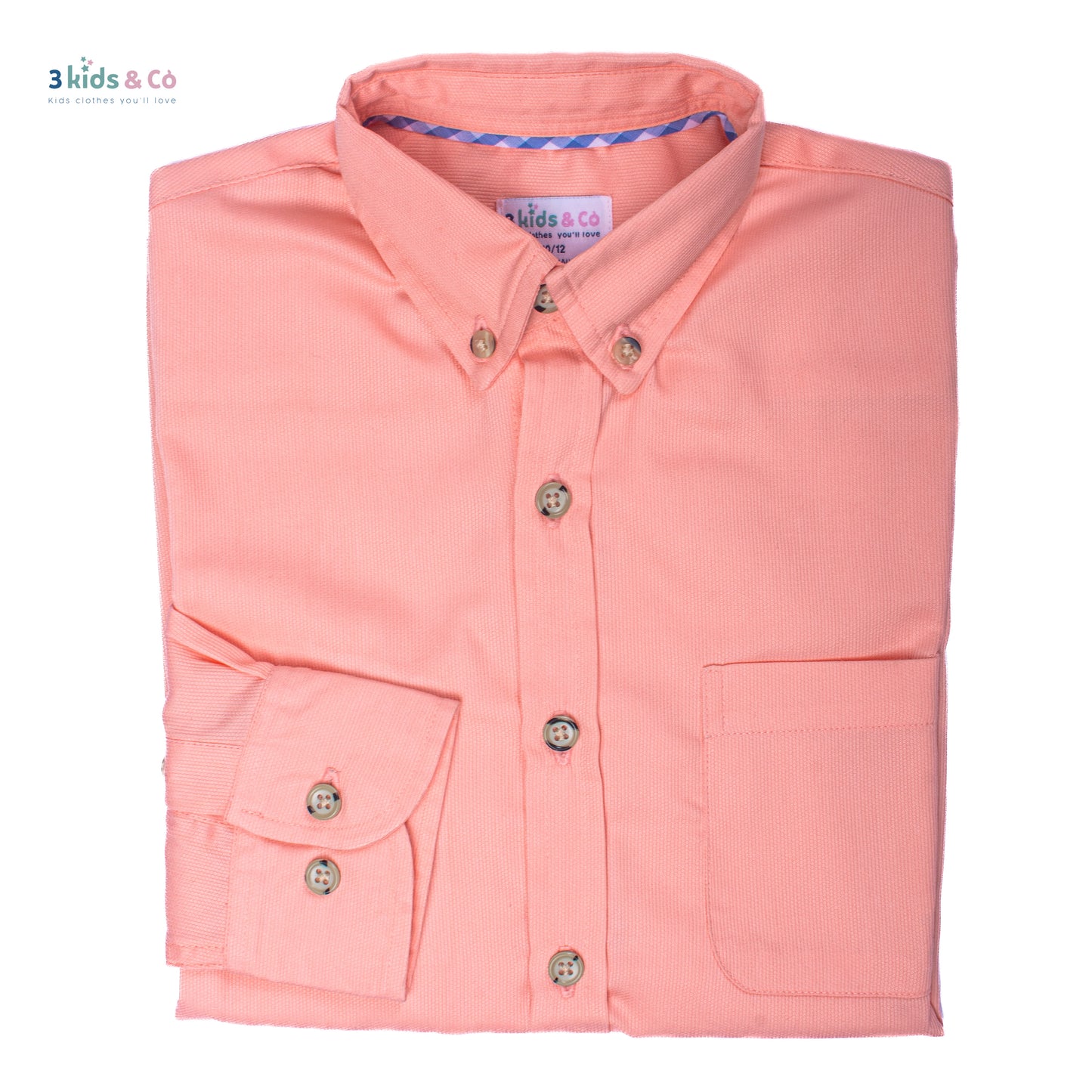 Boys' Button Down Long Sleeve Pique Salmon Textured Solids