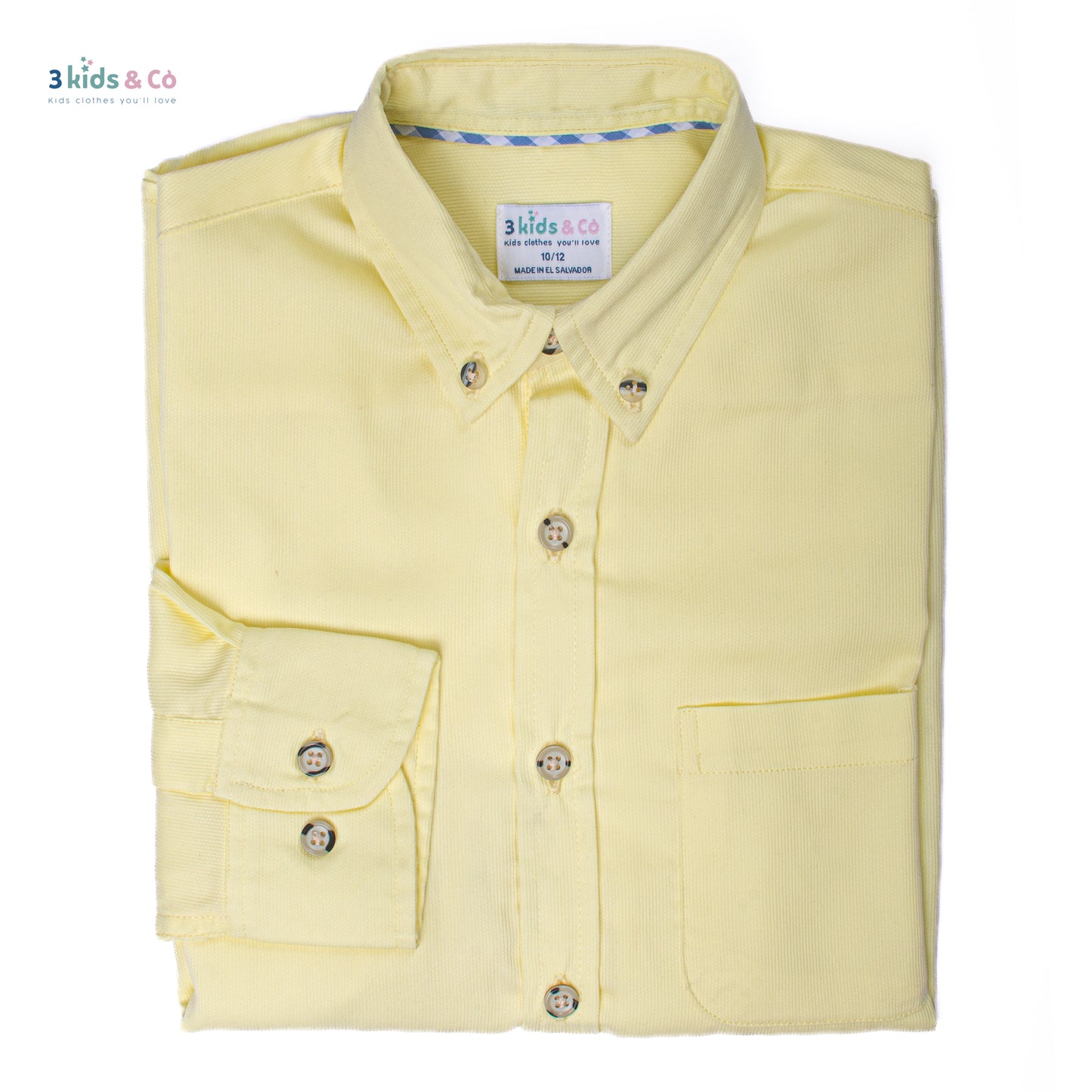 Boys' Button Down Long Sleeve Pique Canary Textured Solids