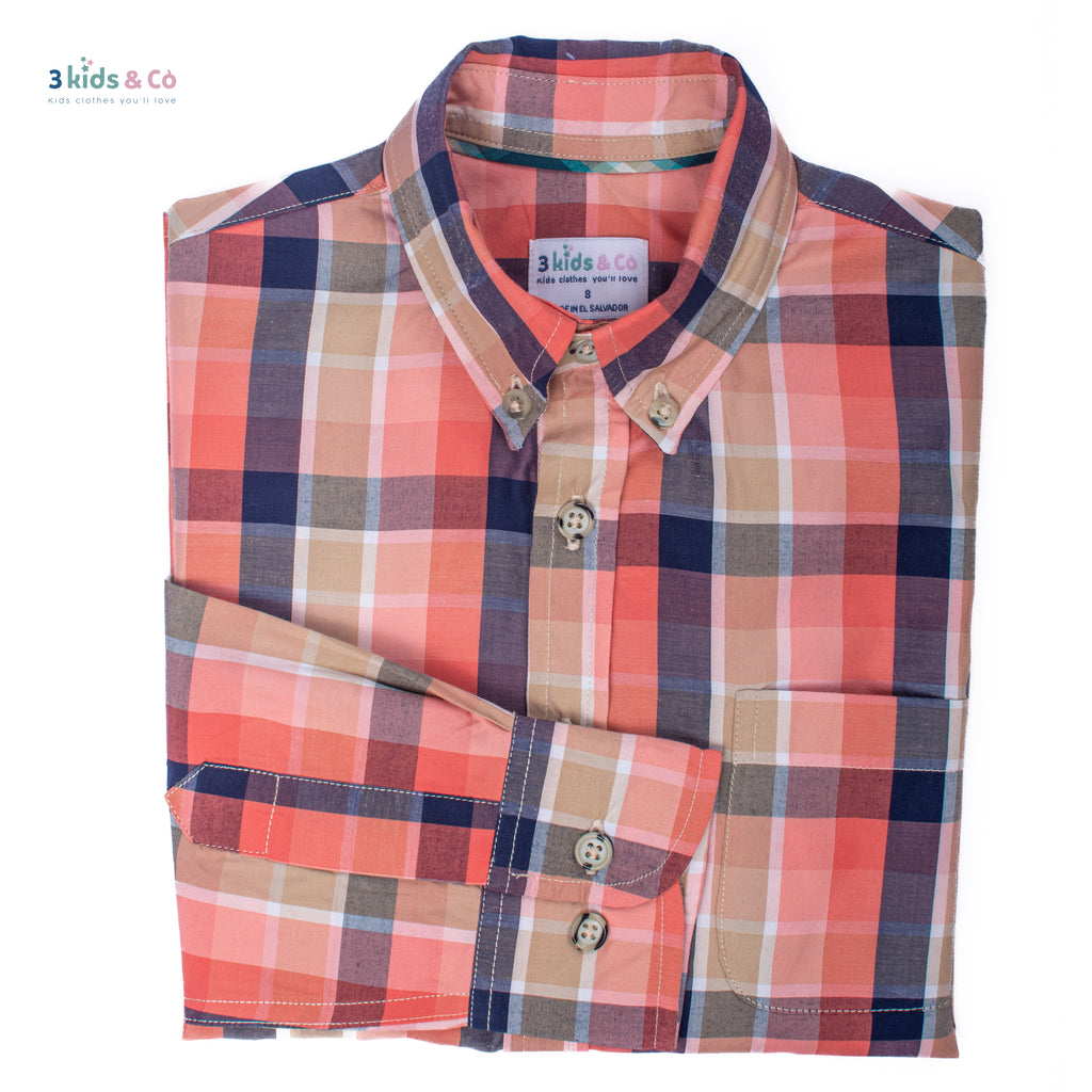 Boys' Long Sleeve Button Down Warm Tones Madras Plaid