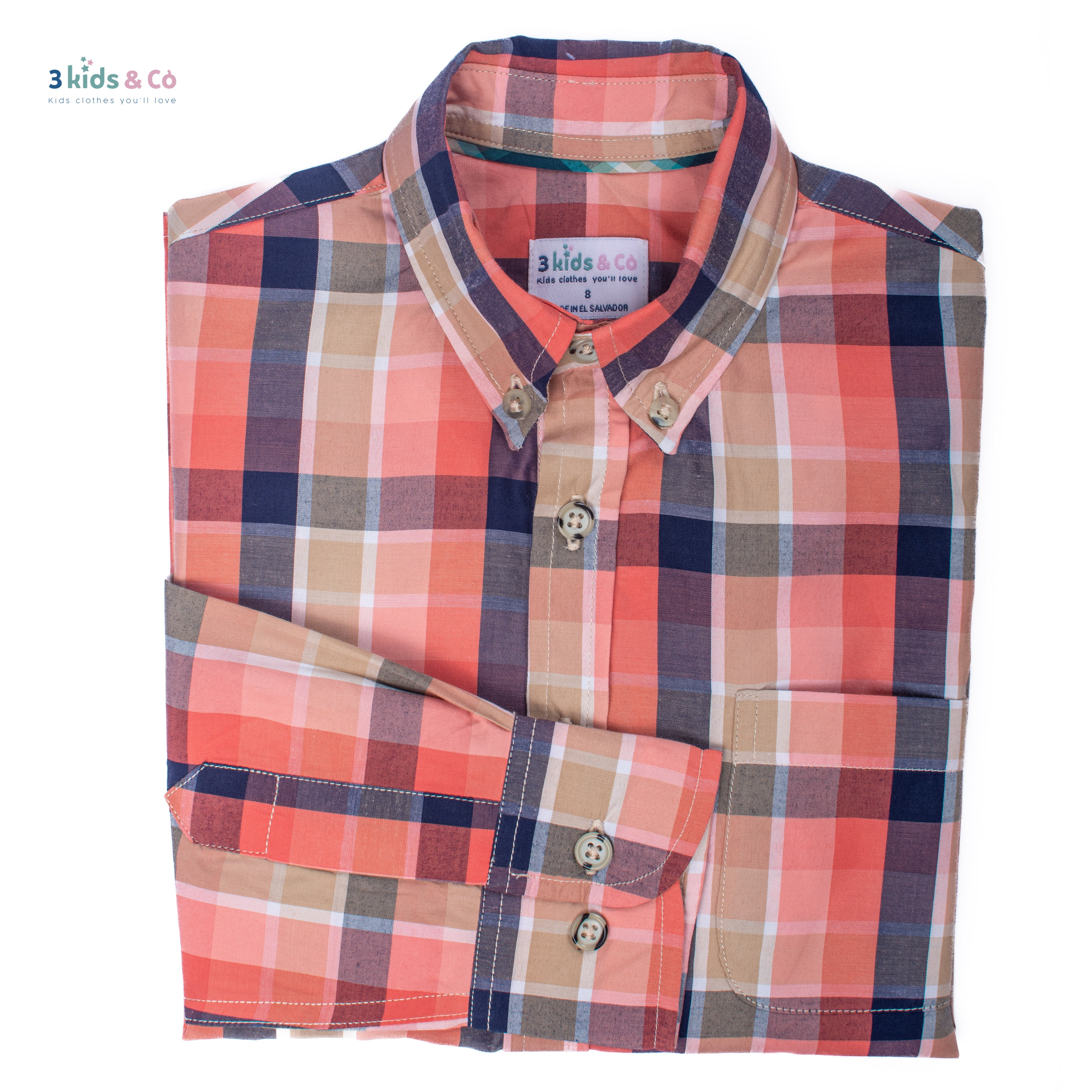 Boys' Long Sleeve Button Down Warm Tones Madras Plaid