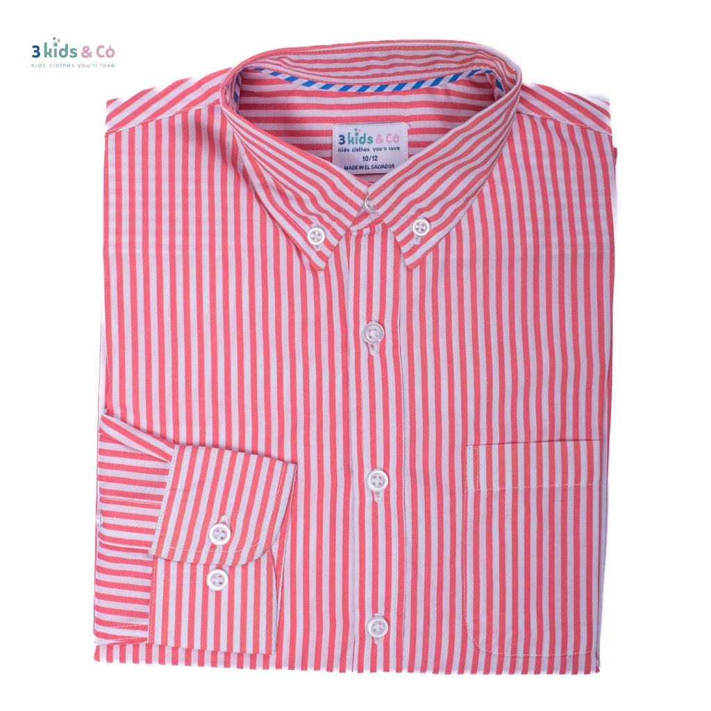 Boys' Button Down Long Sleeve Pink Striped Shirt
