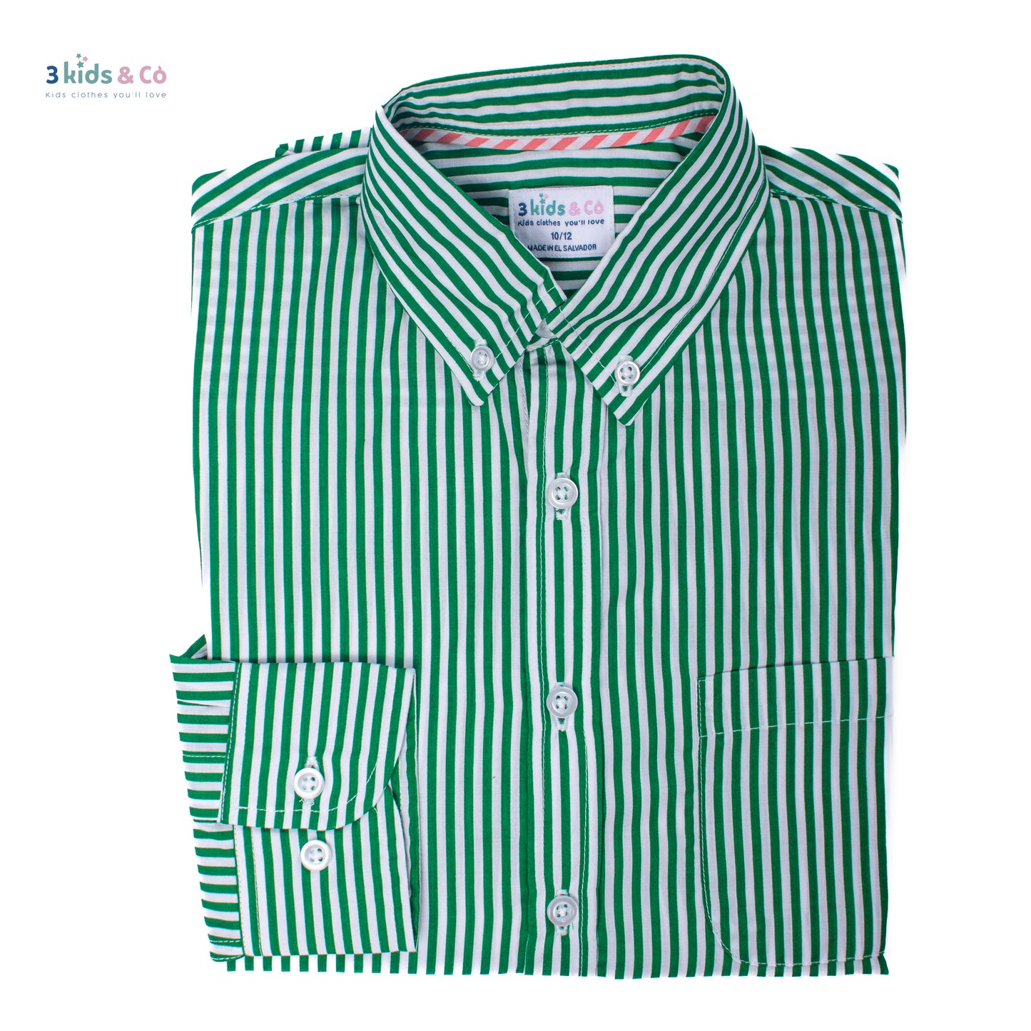 Boys' Button Down Long Sleeve Green Striped Shirt