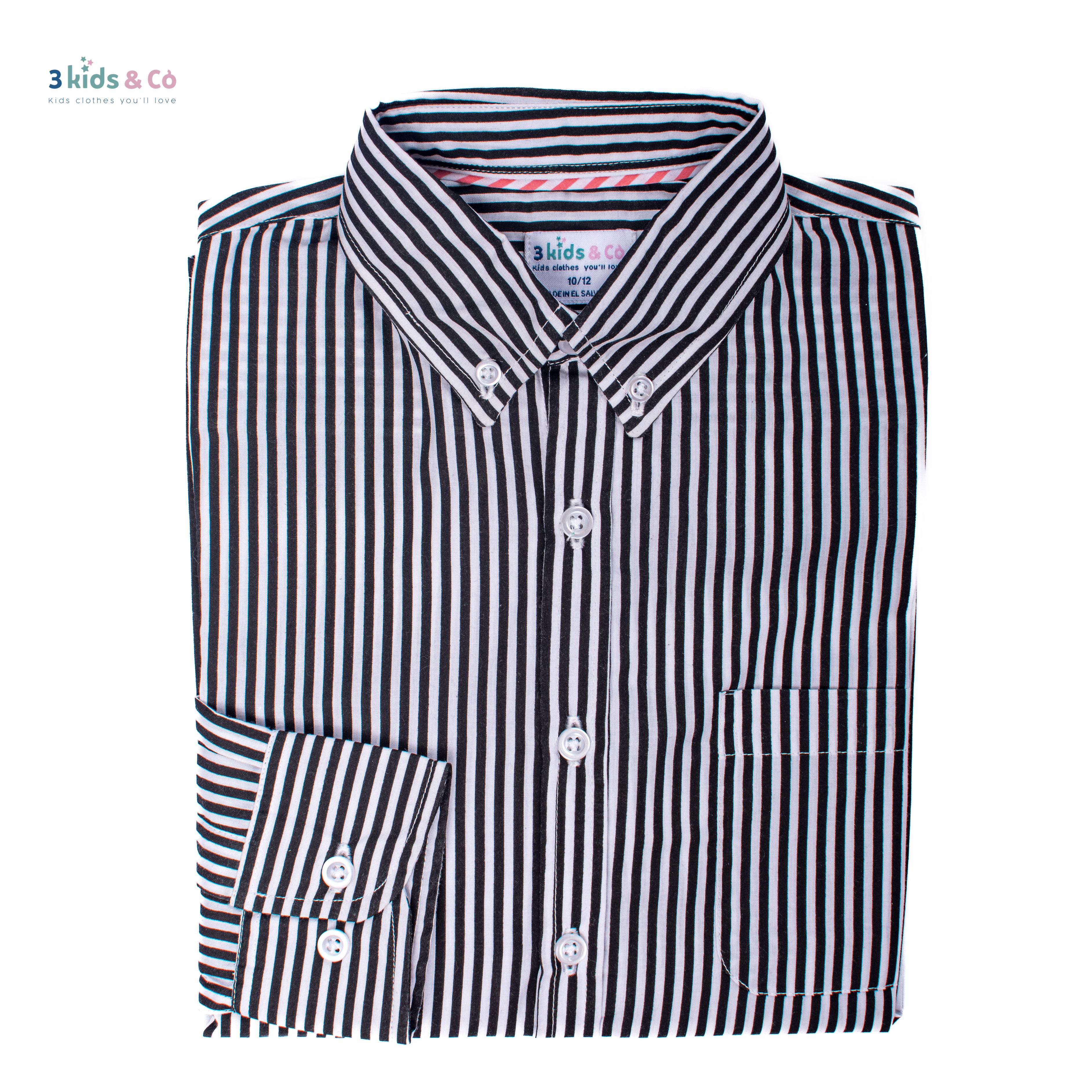 Boys' Button Down Long Sleeve Black Striped Shirt