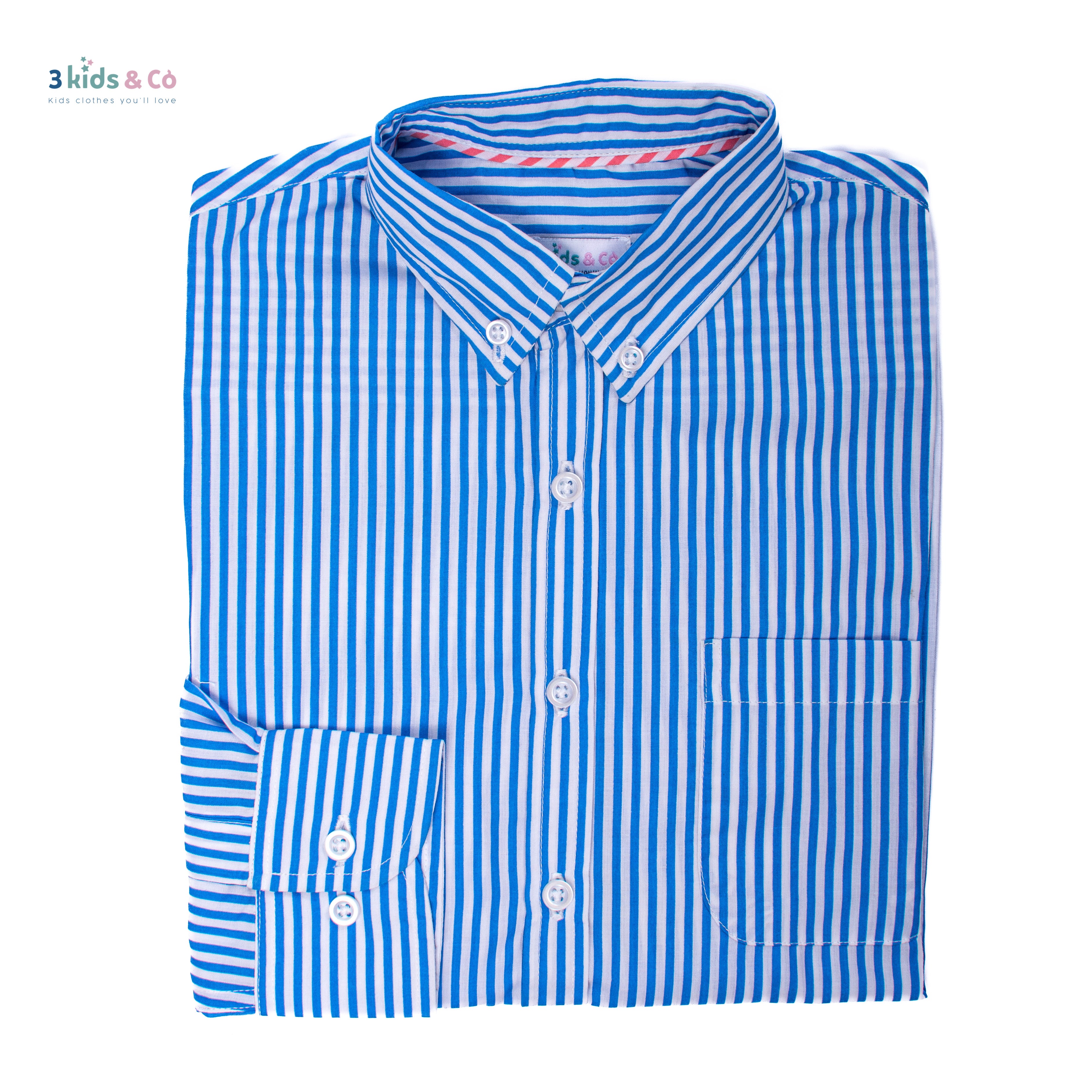 Boys' Button Down Long Sleeve Blue Striped Shirt