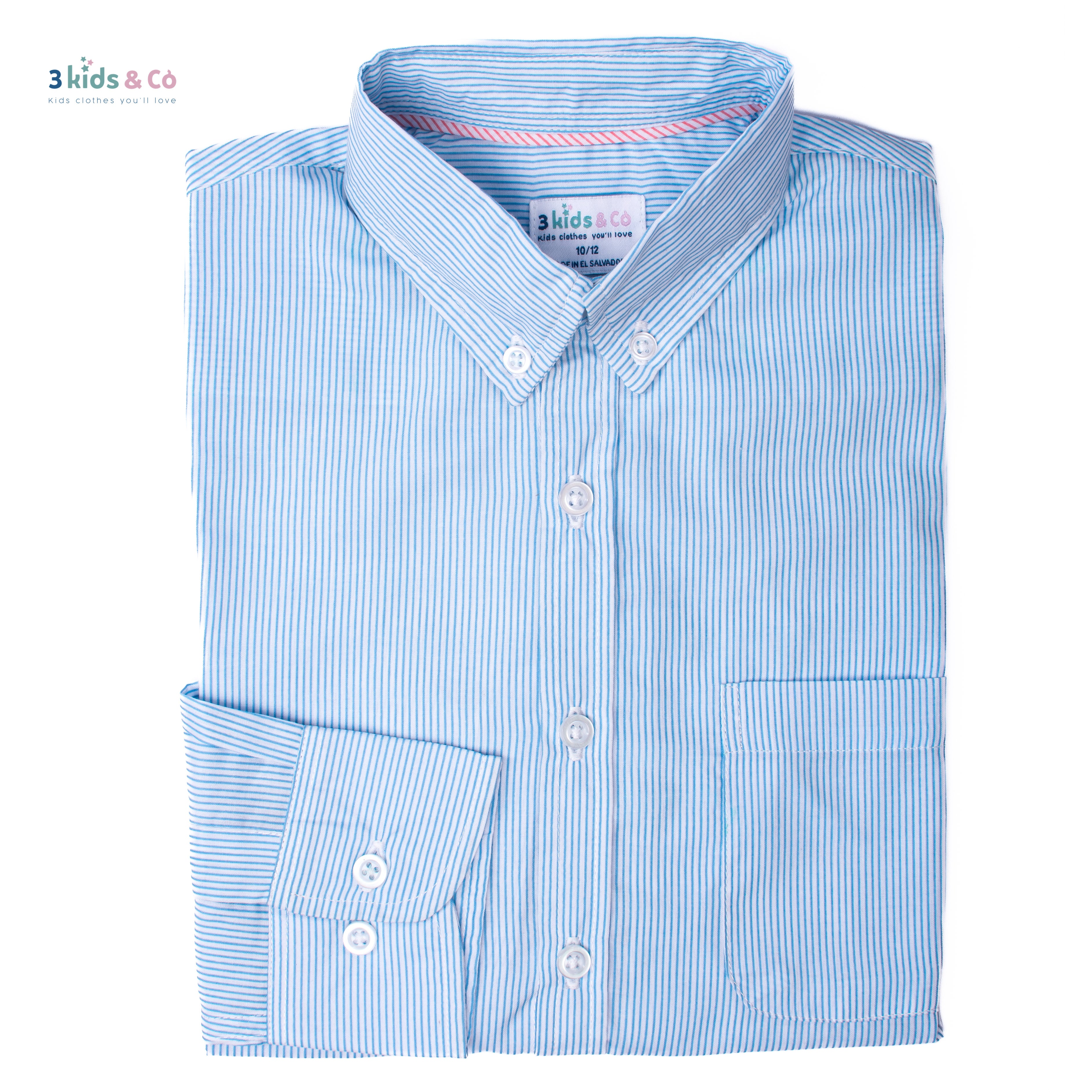 Boys' Long Sleeve Button Down Blue Pinstriped Shirt