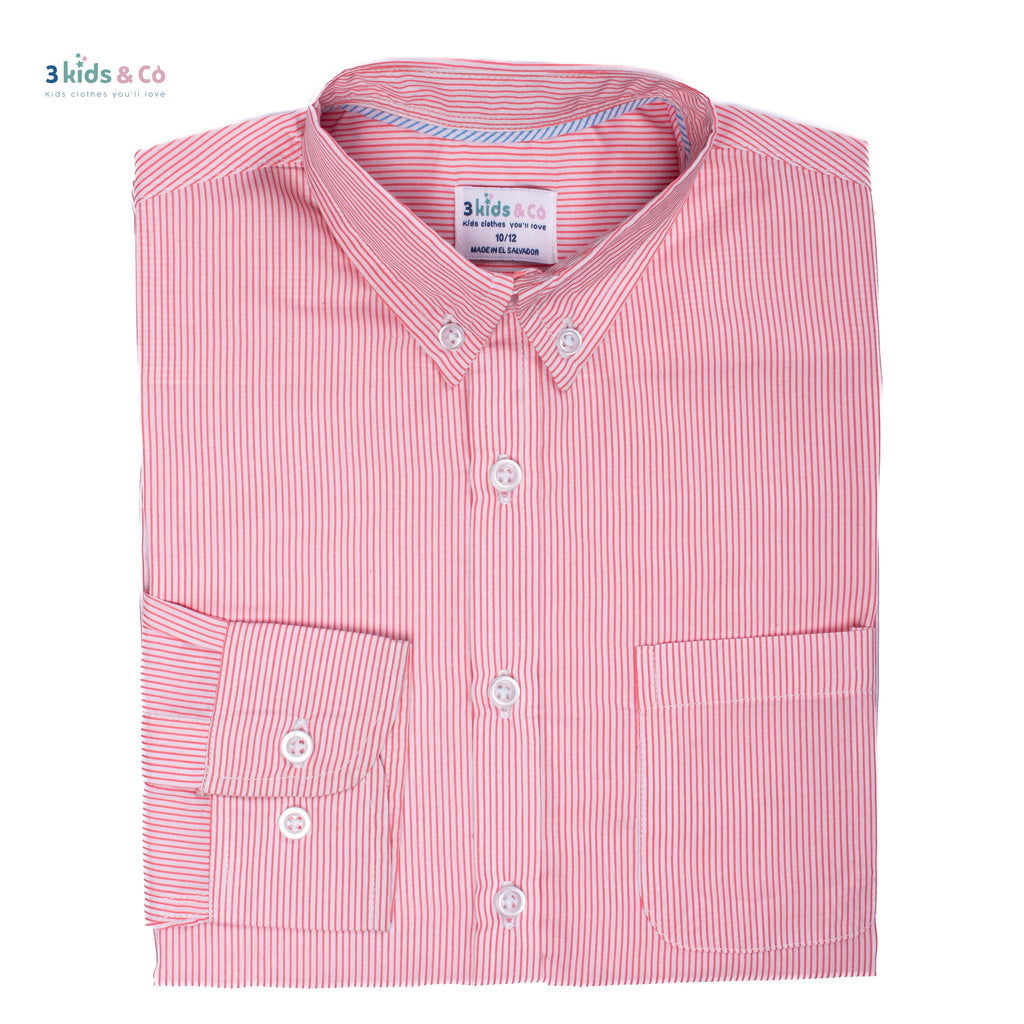Boys' Long Sleeve Button Down Pink Pinstriped Shirt