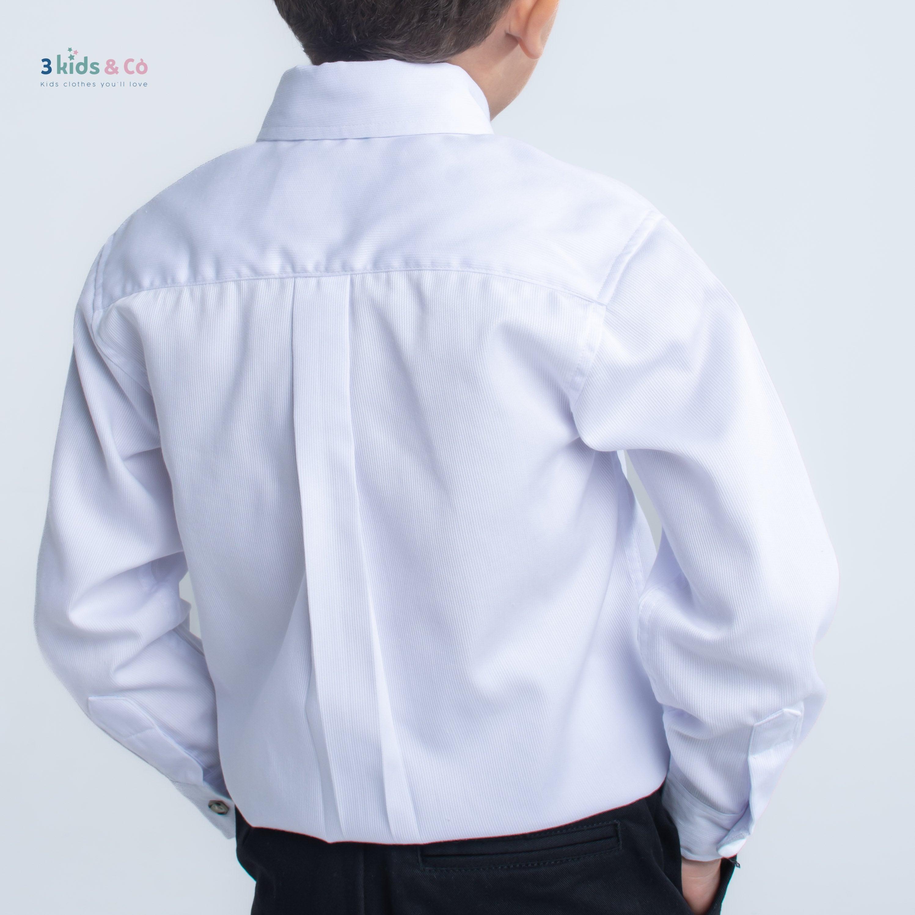 Boys' Button Down Long Sleeve White Pique  Textured Solid