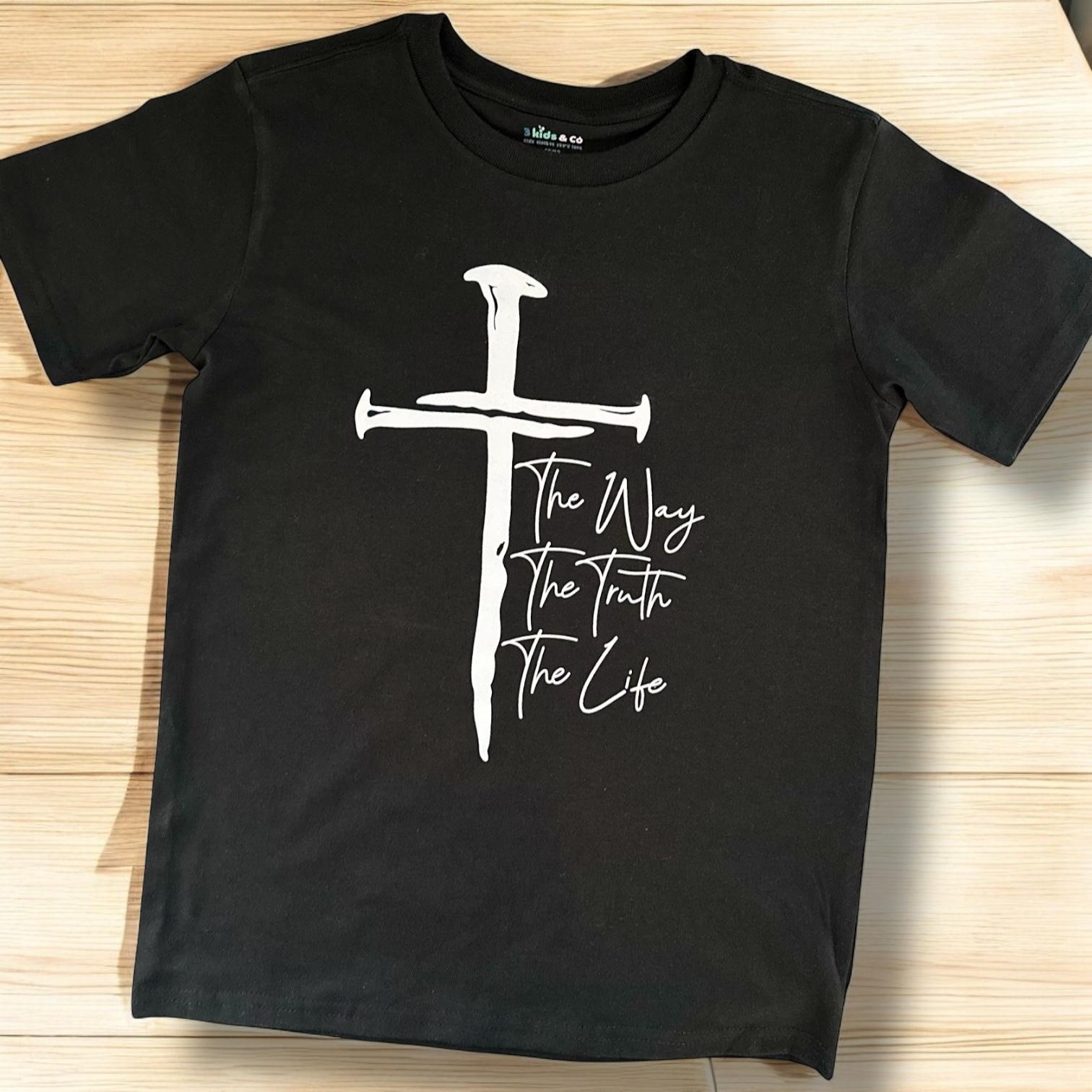 LITTLE DISCIPLES COLLECTION: CROSS, THE WAY, THE TRUTH, THE LIFE KIDS T-SHIRT, BLACK