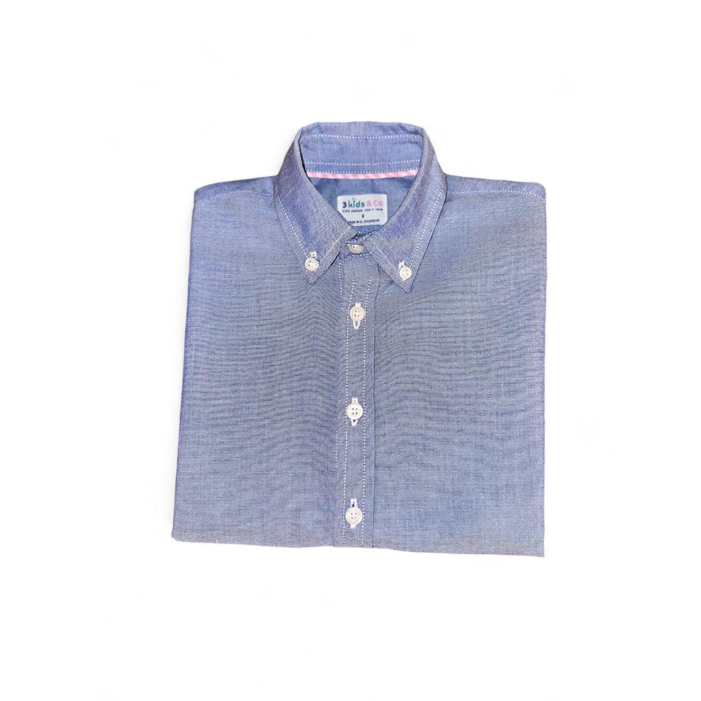 Boys Short Sleeve Button Down Dark Blue Chambray