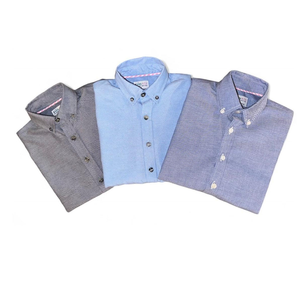 Boys Short Sleeve Button Down Dark Blue Chambray