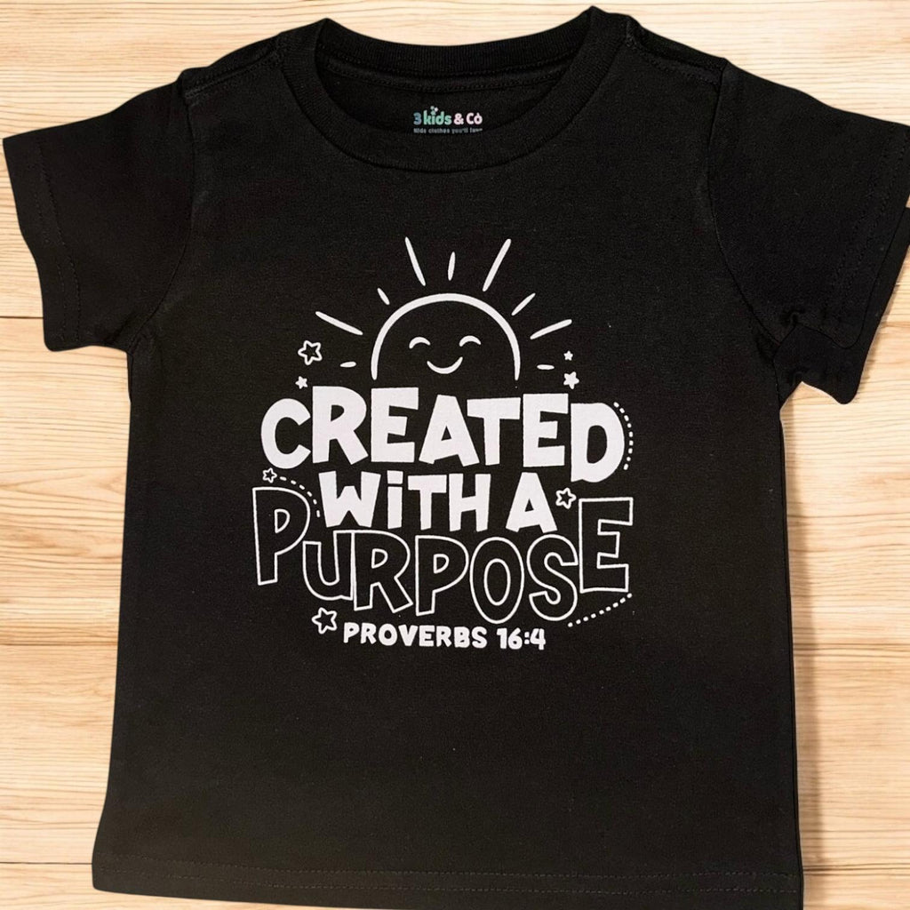 LITTLE DISCIPLES COLLECTION: "CREATED WITH A PURPOSE" LITTLE KIDS T-SHIRT, BLACK