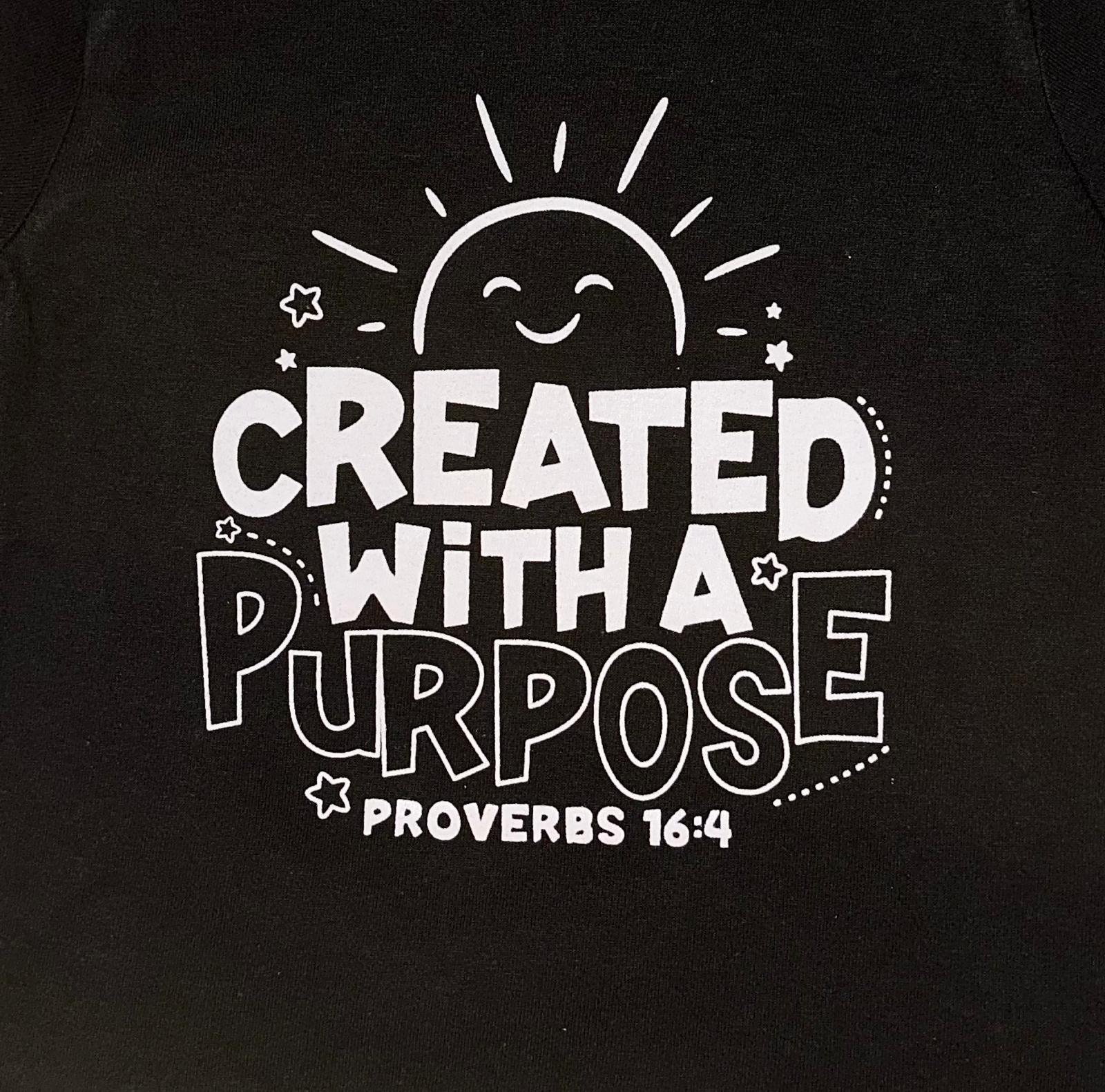 LITTLE DISCIPLES COLLECTION: "CREATED WITH A PURPOSE" LITTLE KIDS T-SHIRT, BLACK